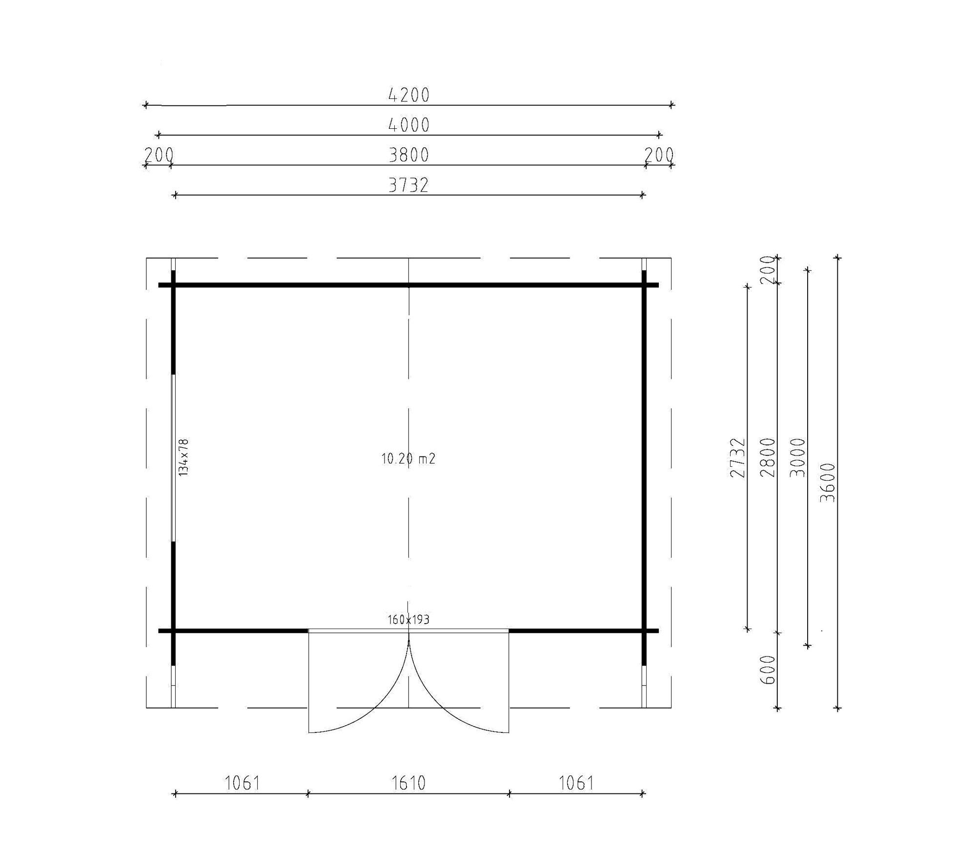 Fjordholz Gartenhaus David 34, BxT: 1200x4500 cm