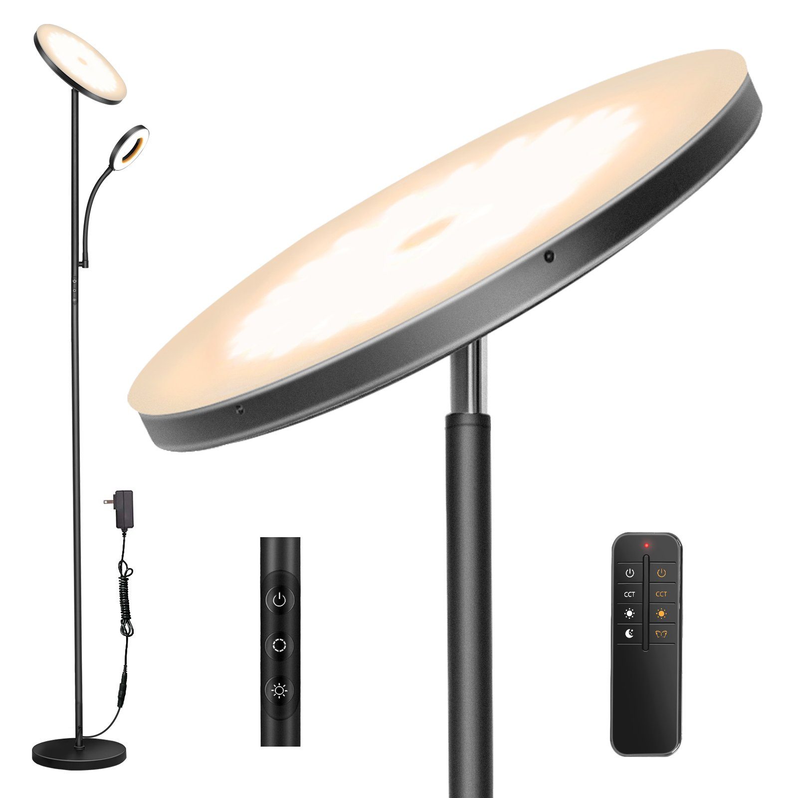 Novostella LED Stehlampe LED Dimmbar Stehlampe mit Verstellbare Leselampe, Fernbedienung, LED fest integriert, mit Fernbedienung