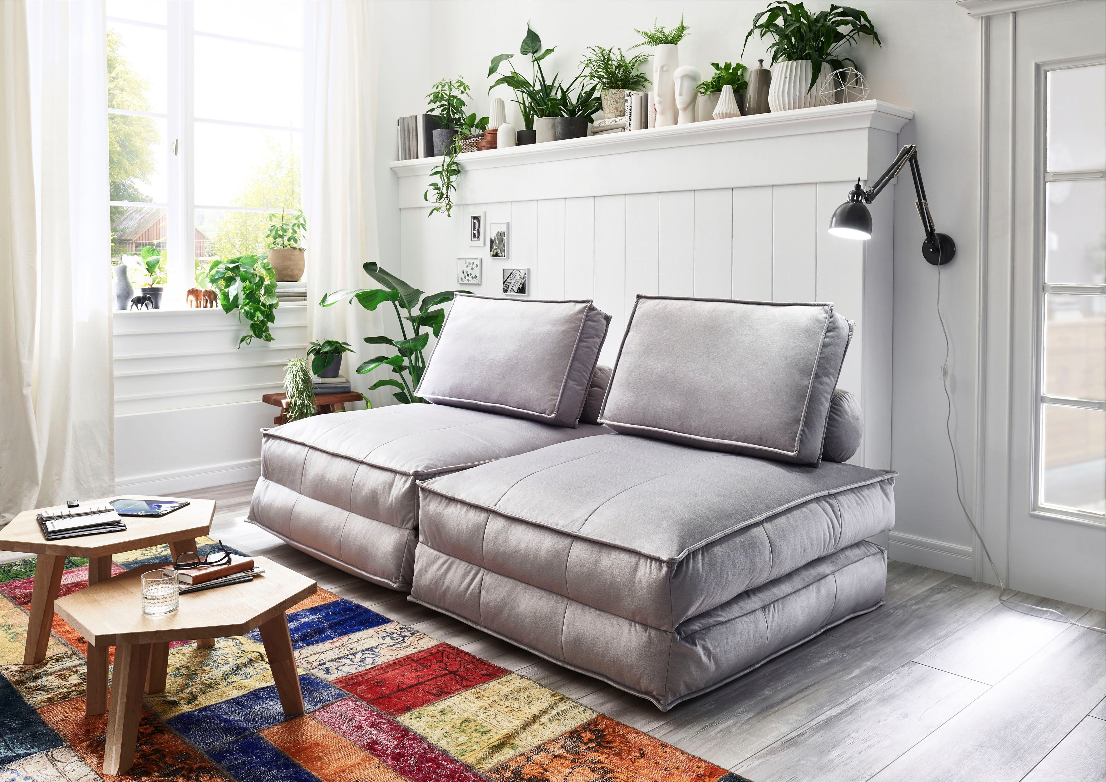 ATLANTIC home collection XXL-Sessel Miro, XXL-Sessel wandelbar zum Gästebett hellgrau | hellgrau | XXL Sessel