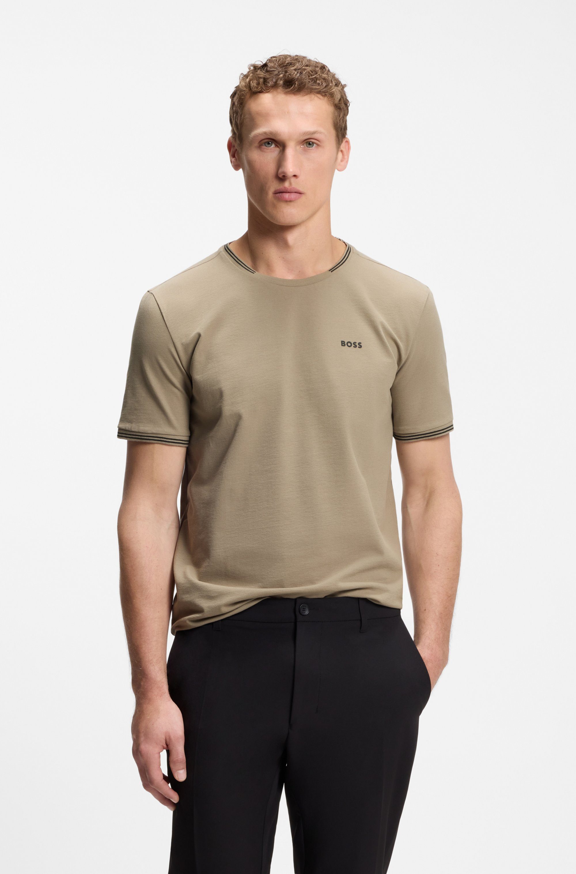 BOSS GREEN T-Shirt Taul Stretch-Baumwoll-Pique aus softem Stretch-Baumwoll-Piqué, Regular Fit, Kühlend