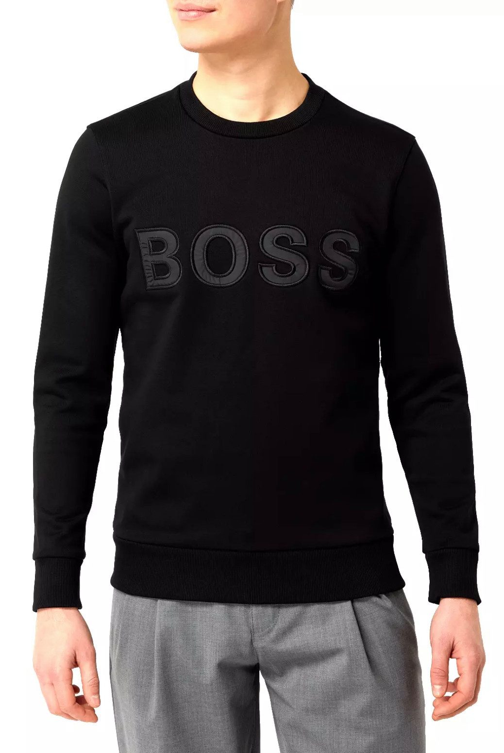 BOSS Sweatshirt Stadler 48 Sweater Rippbündchen und ein tonales Logo auf der Brust