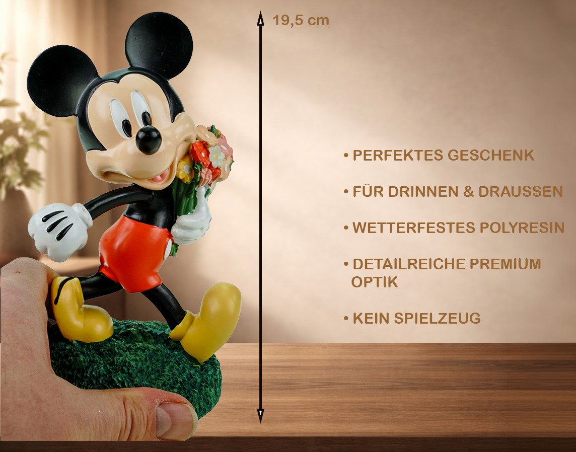 Disney Gartenfigur Disney Mickey Mouse mit Blumen Offiziell lizenzierte Dekofigur 20 cm