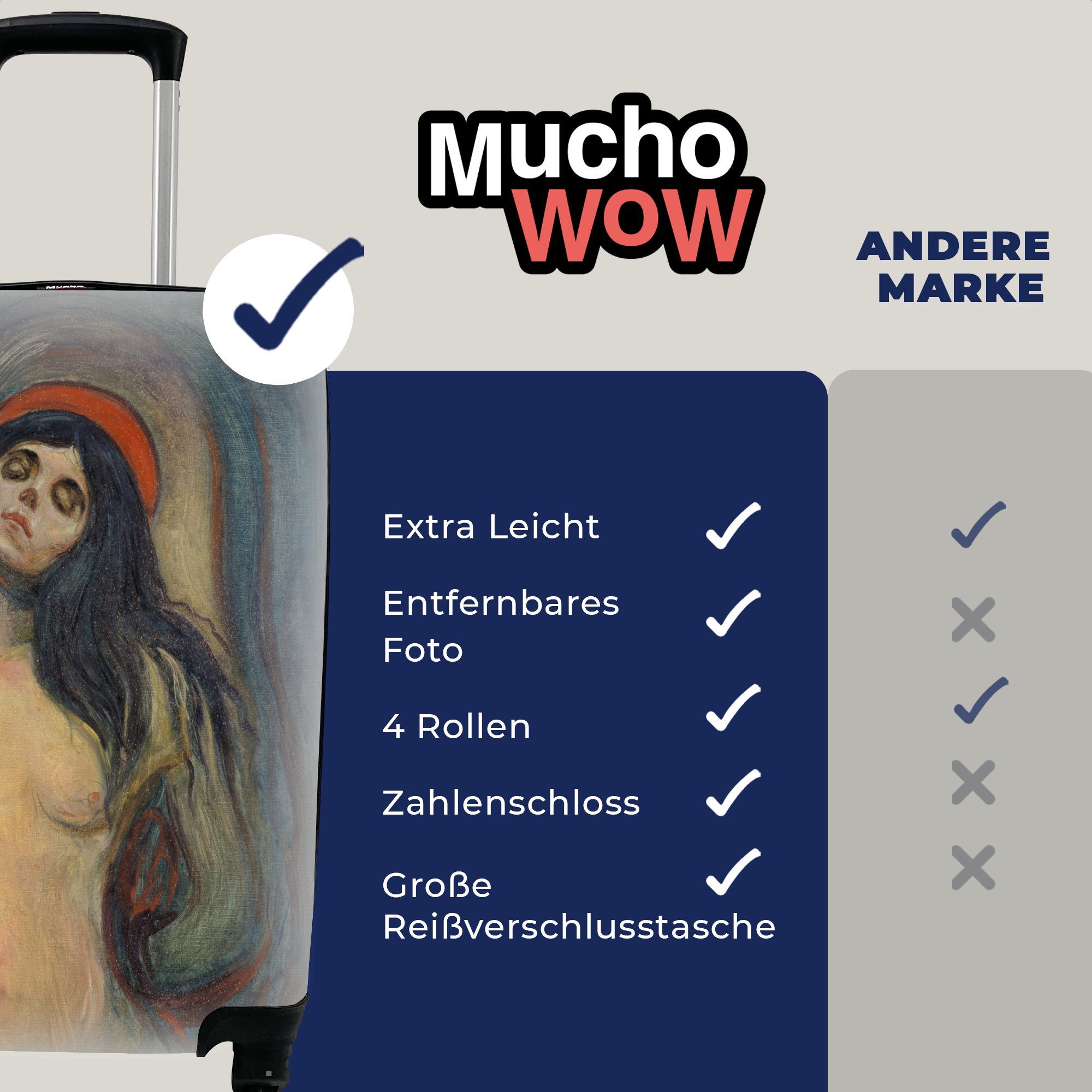 Handgepäckkoffer Handgepäck Reisekoffer 4 für - Madonna Ferien, MuchoWow Edvard mit Munch, Reisetasche rollen, Trolley, Rollen,