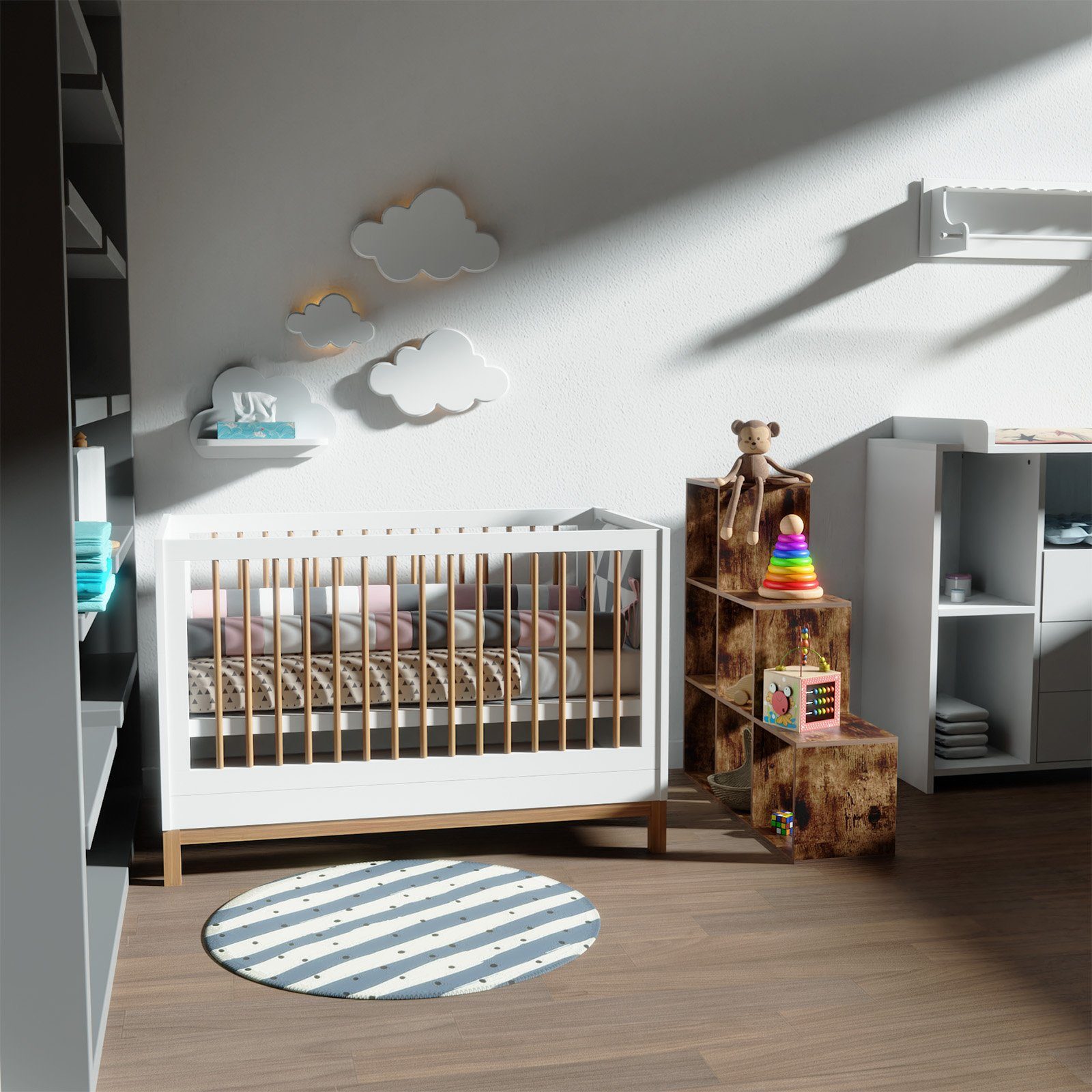 MIADOMODO Raumteiler Treppenregal- Weiß/Braun, 6/10 Fächer, günstig online kaufen
