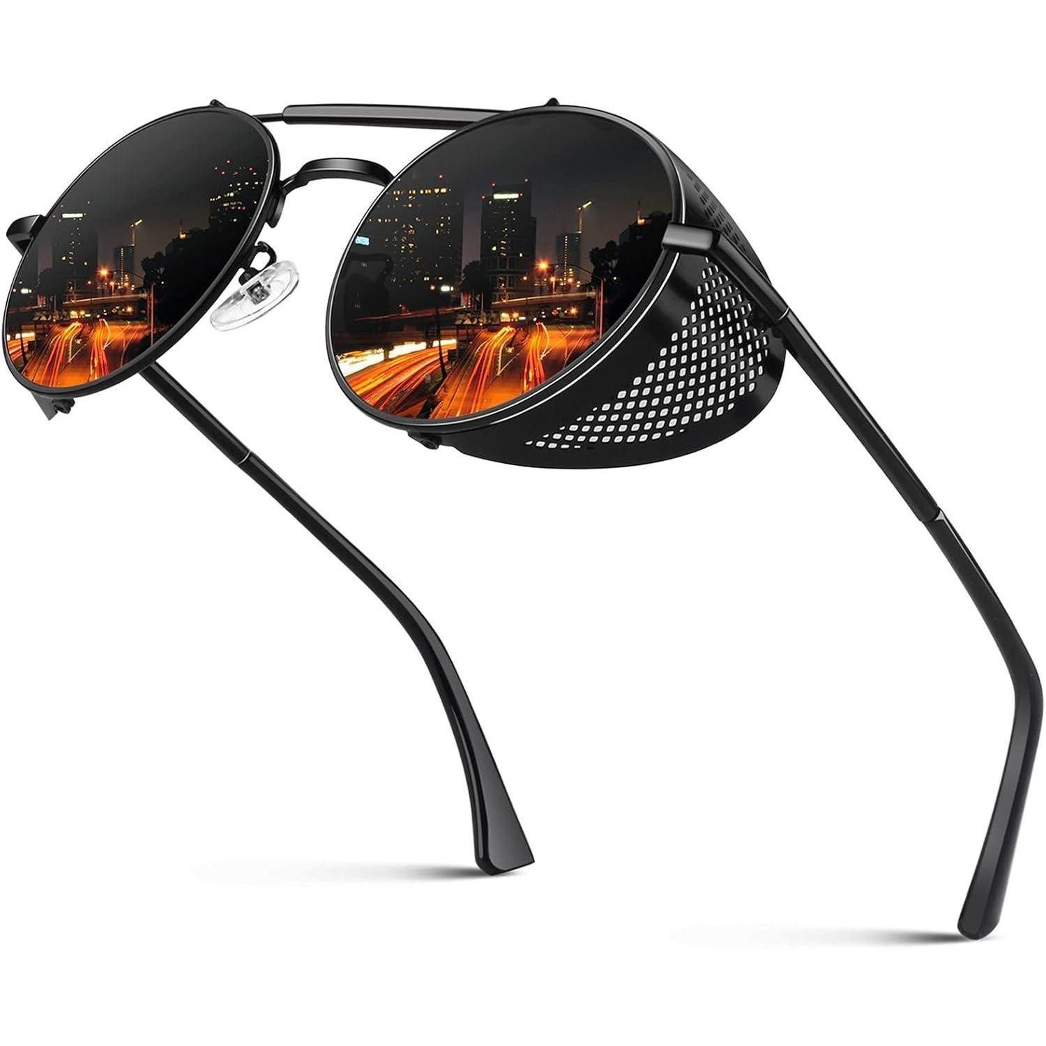 LuxusKollektion Retrosonnenbrille Sonnenbrille Herren Retro Steampunk Metall 1.1-schwarz Grau