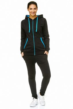 L.gonline Freizeitanzug Damen Jogginganzug, Trainingsanzug, Tracksuit, Uni Colour, Sportan (Kapuzenjacke mit Reißverschluss, Hose, 2-tlg), Fitness Freizeit Casual