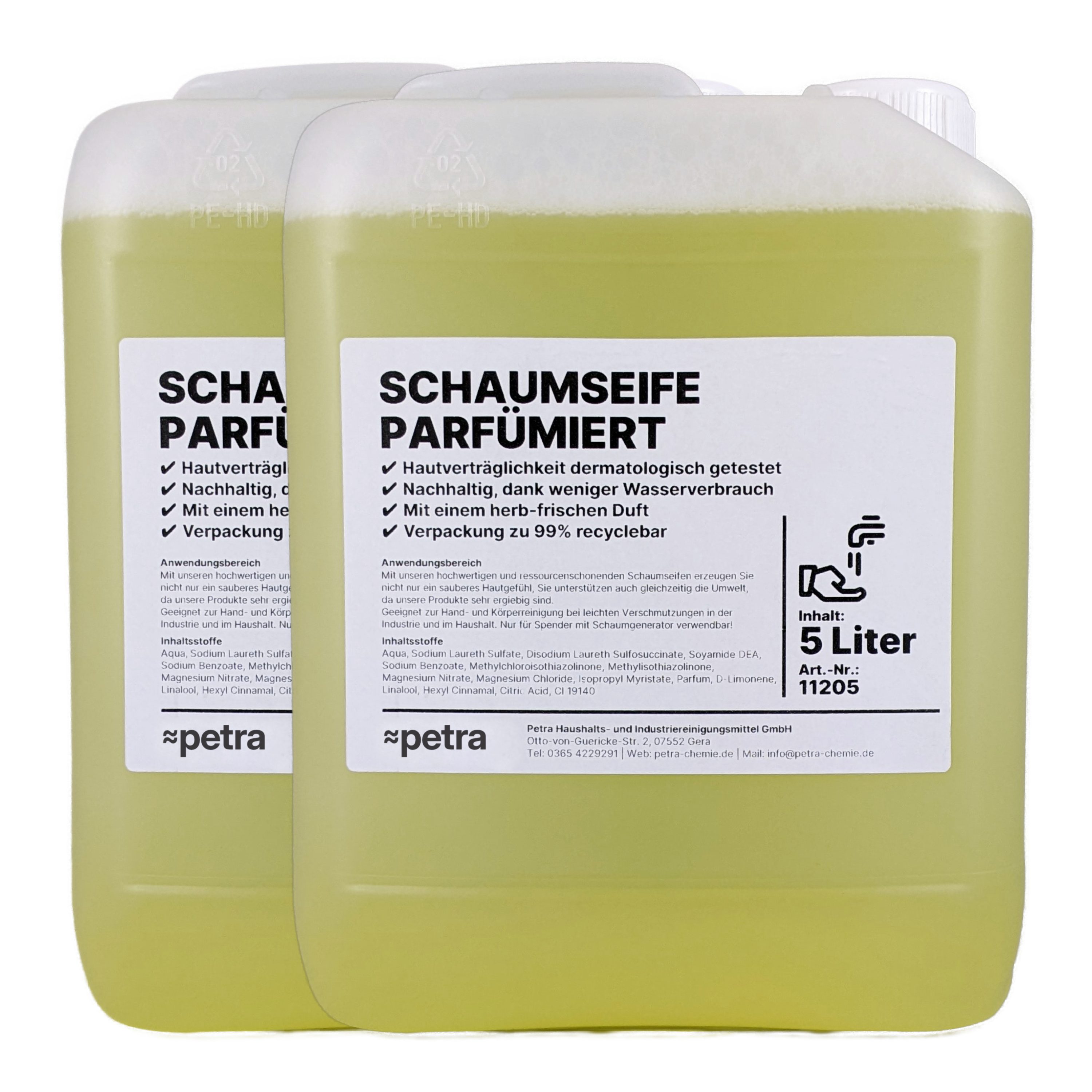 ≈petra Flüssigseife Schaumseife Parfümiert [2 × 5 Liter Kanister] gelb, frischer Duft, besonders geeignet zum Nachfüllen von Schaumseifenspendern