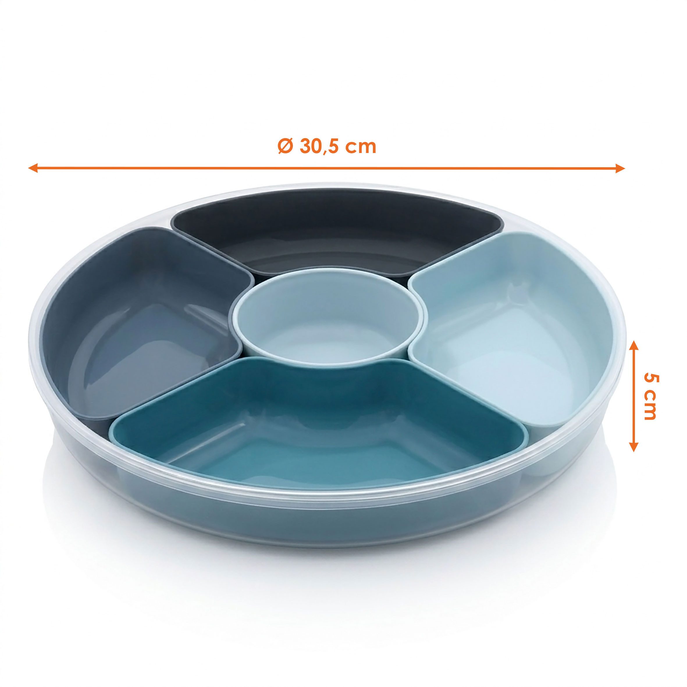 Spetebo Lunchbox Snackbox transparent mit 5 Fächern und Deckel, Kunststoff, (Anzahl, 1-tlg., 30 cm), Snackteller rund mit 5 entnehmbaren Snackschalen in grün
