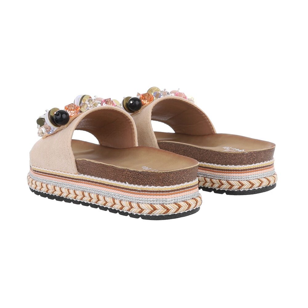 Ital-Design Damen Mules Freizeit Plateausandaletten (86017097) Flach Pantoletten in Beige