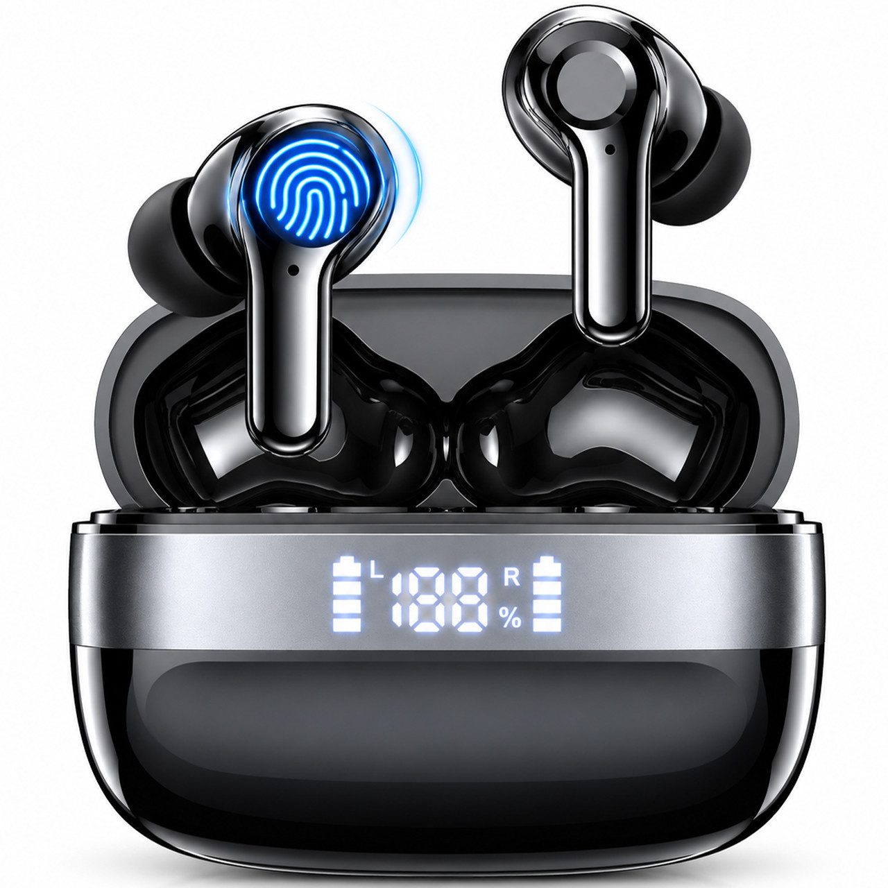Fyrove Bluetooth 5.4 In-Ear-Kopfhörer, kabellose Stereo-Ohrhörer Bluetooth-Kopfhörer (mit LED-Akkudisplay, Touch-Steuerung, Freisprechfunktion, Auto-Pairing, USB-C-Ladecase und ca. 6–8 Std., Musikwiedergabe für unterwegs, TWS)