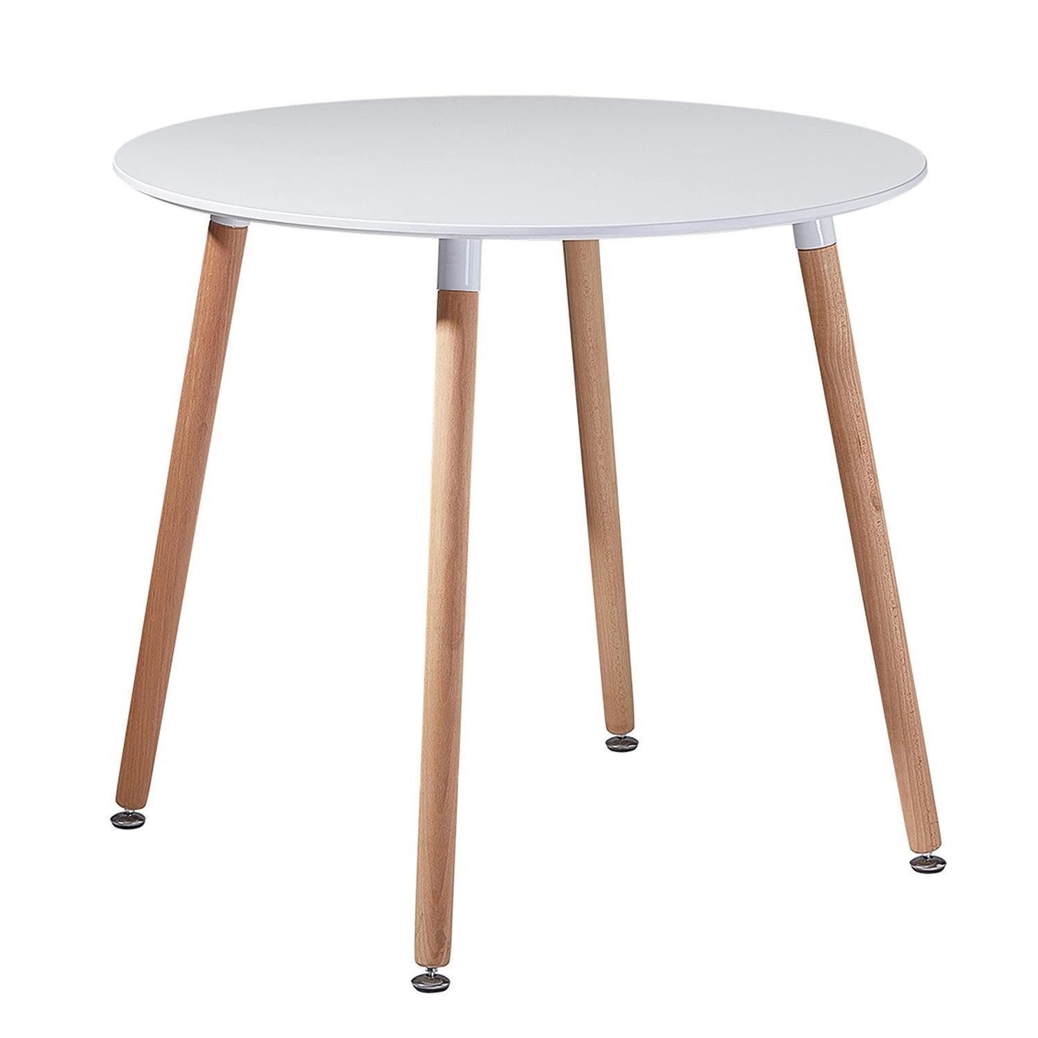 LuxusKollektion Esstisch Esstisch MDF Rund 4 Buchenbeine Holz 4 Beine Weiß Holz 4 Beine (1-St)
