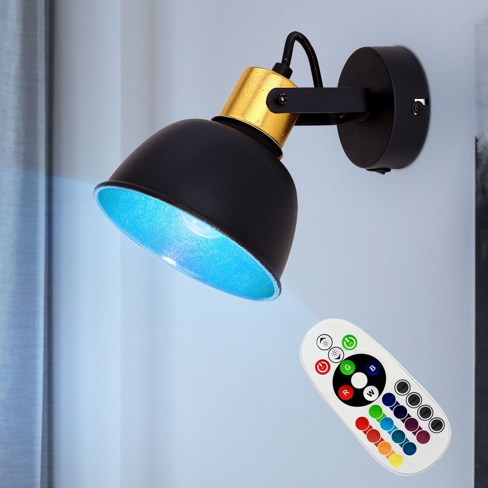 etc-shop LED Wandleuchte, Leuchtmittel inklusive, Warmweiß, Farbwechsel, Wand Leuchte Ess Zimmer Dielen Spot Lampe SCHWARZ GOLD im Set