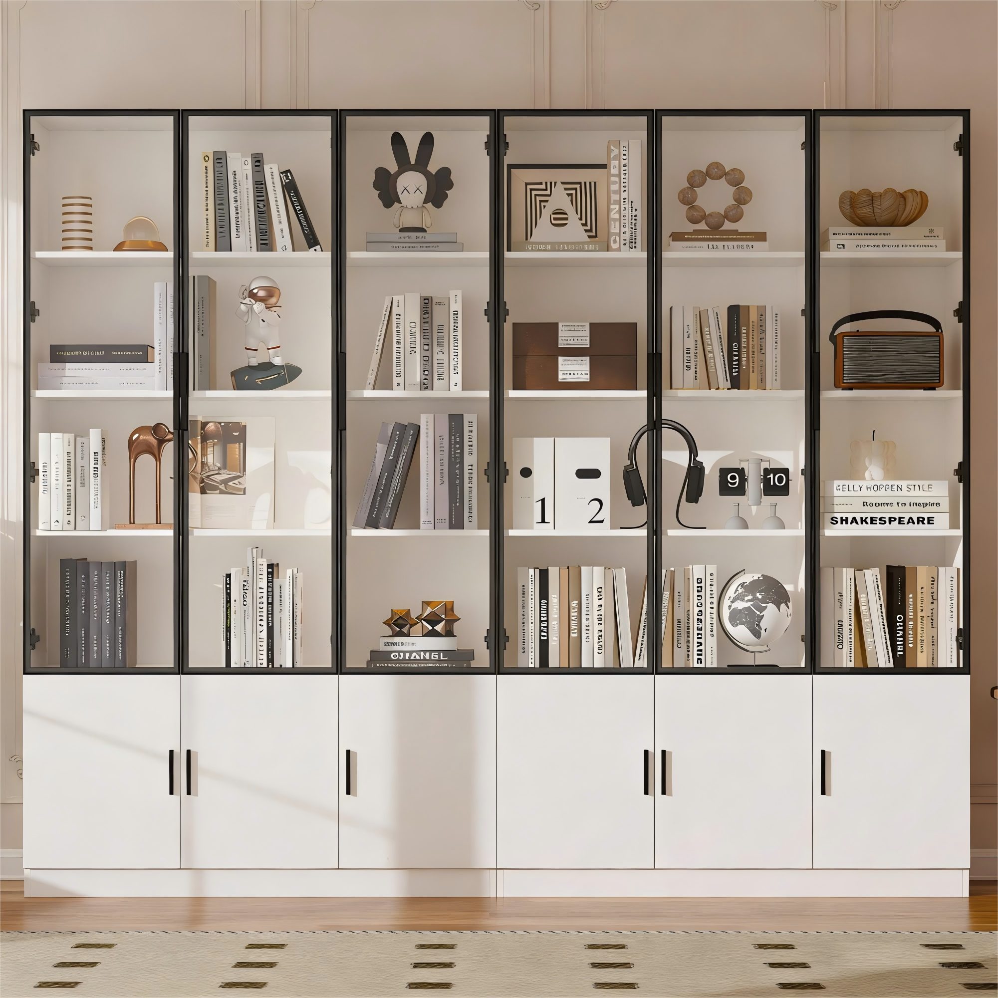 OKWISH Vitrine Regal 240x200x32 cm mit 12 Glastüren & LED-Beleuchtung – MDF günstig online kaufen