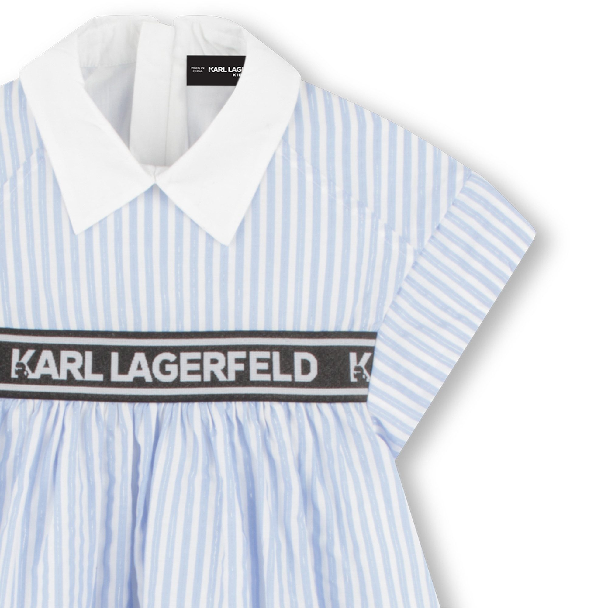 KARL LAGERFELD Hemdblusenkleid KARL LAGERFELD KIDS weiß-blau gestreiftes Hemdblusenkleid mit Logobund Hemdkragen, Logobund