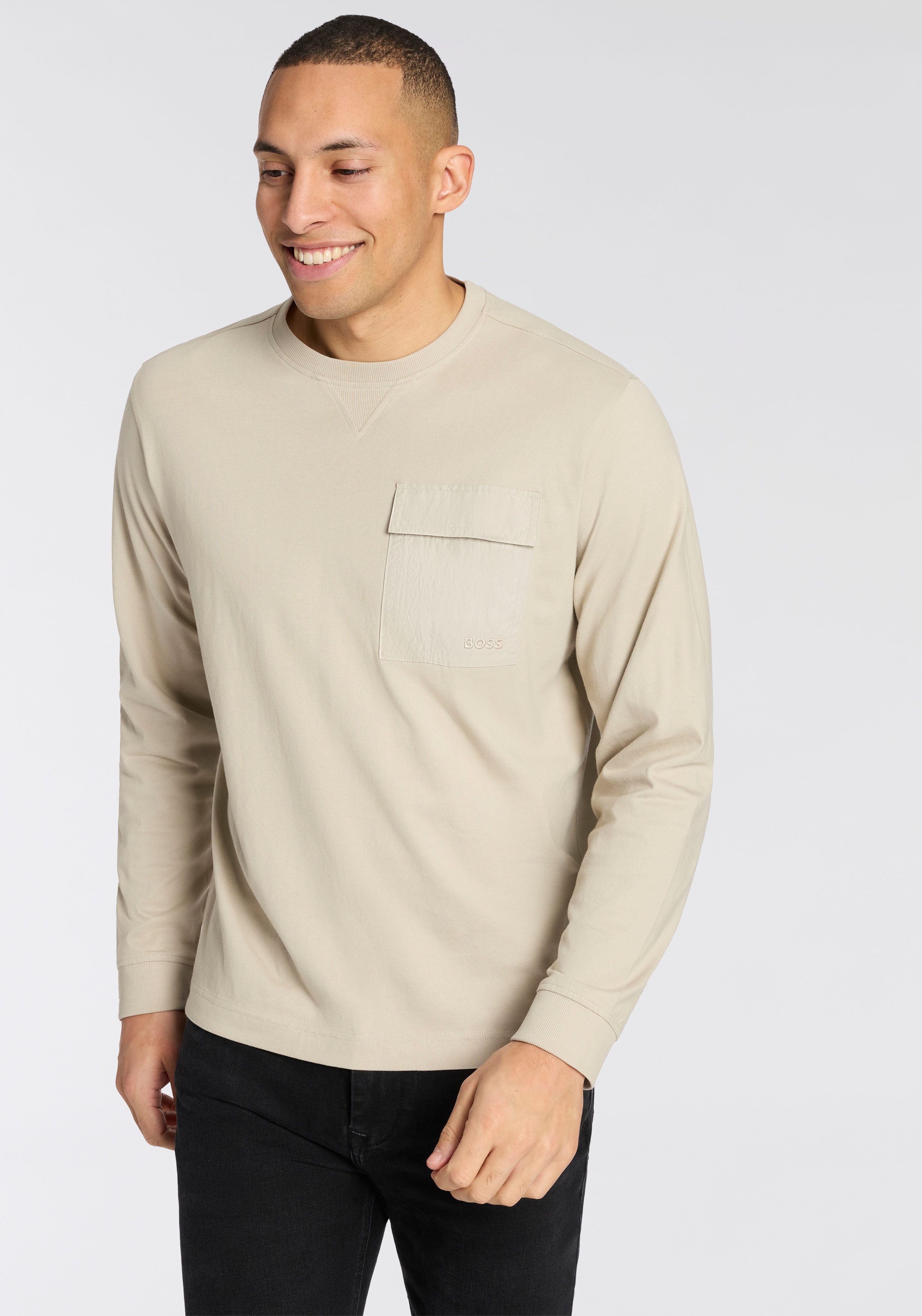 BOSS ORANGE Langarmshirt Te protective Rundhalsausschnitt, Brusttasche, relaxed fit