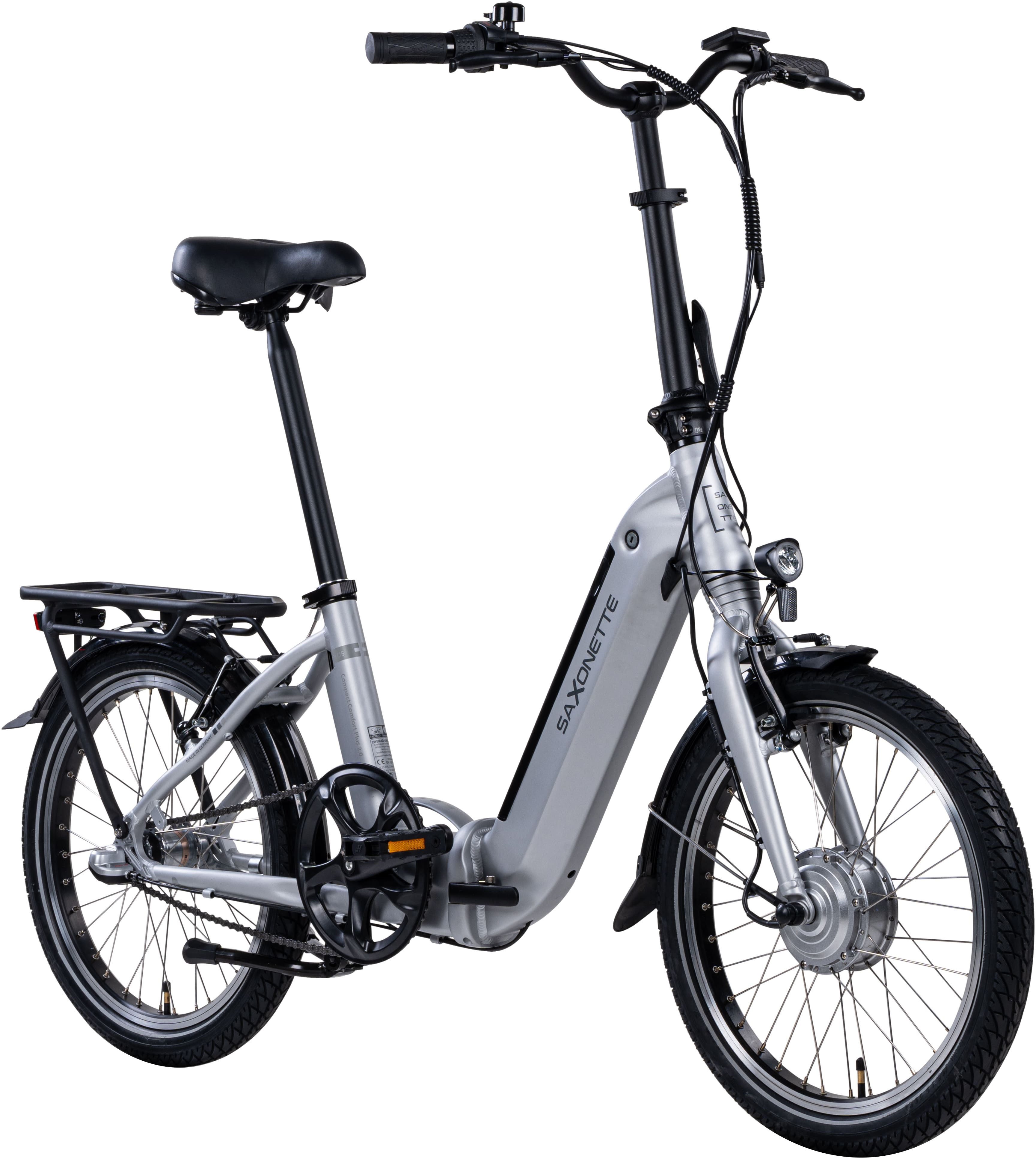 SAXONETTE E-Bike Faltrad Compact Comfort Plus 2.0, 3 Gang, Nabenschaltung, Frontmotor, 360 Wh, (mit Akku-Ladegerät), Pedelec, Elektrofahrrad für Damen u. Herren