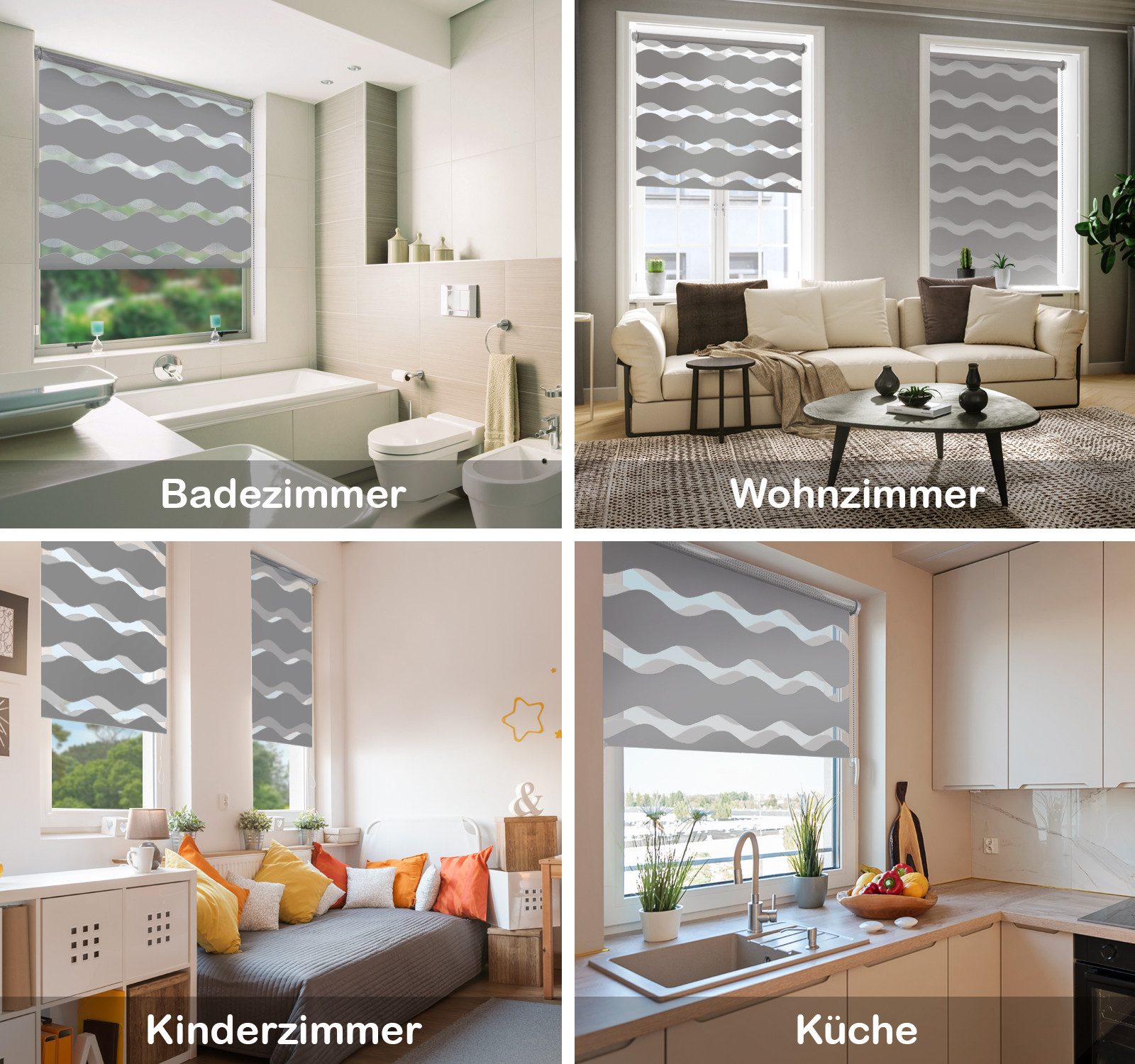Doppelrollo Klemmfix "Wave" Duo-Rollo ohne Bohren, DomDeco, Klemm- oder Schraubmontage, Klemmbar, Kettenzug, ohne Bohren, Sicht- und Blendschutz – Bild 2 von 5