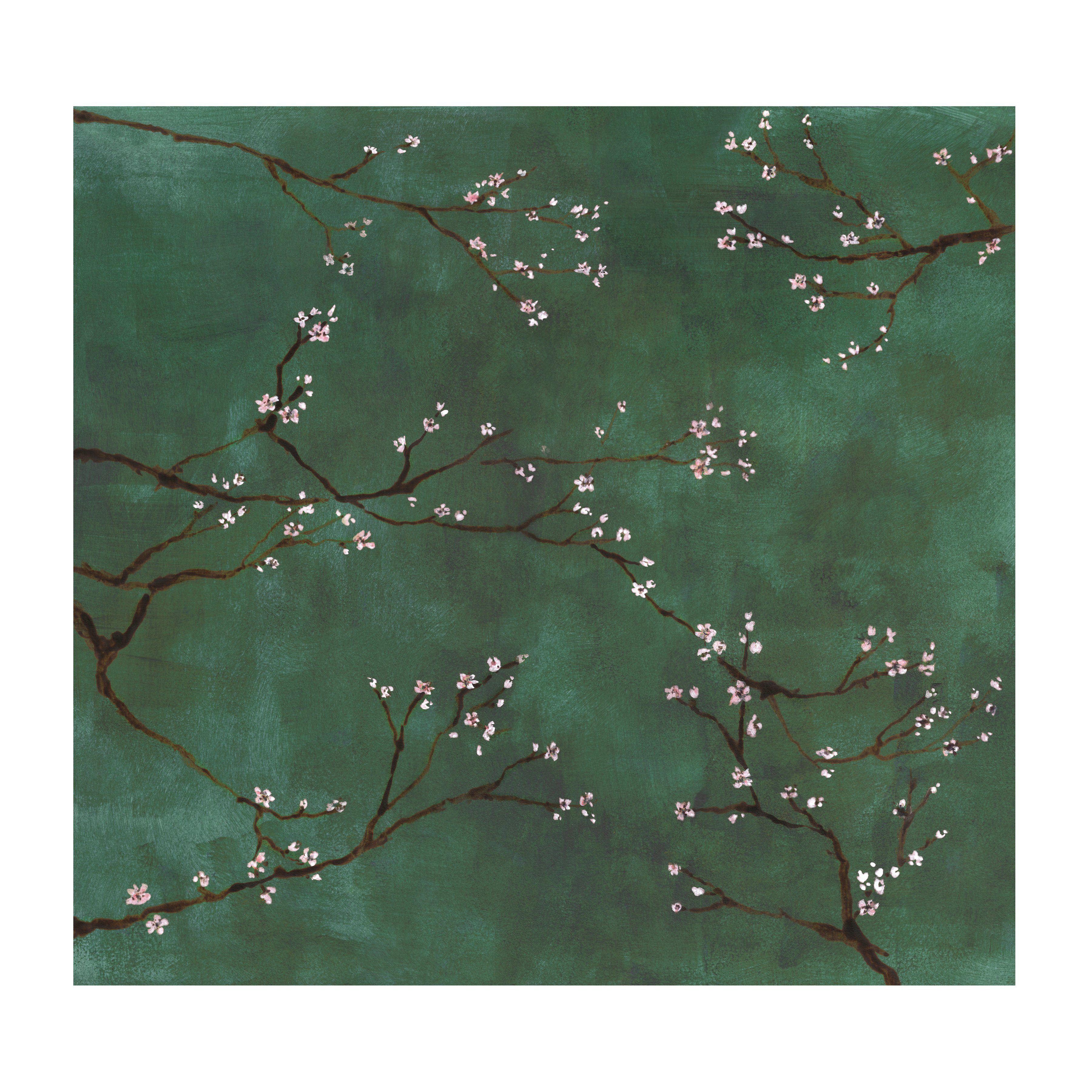 Superfresco Easy Fototapete Chinesische Blüte, glatt, botanisch, (1 St), Grün - 300x280cm