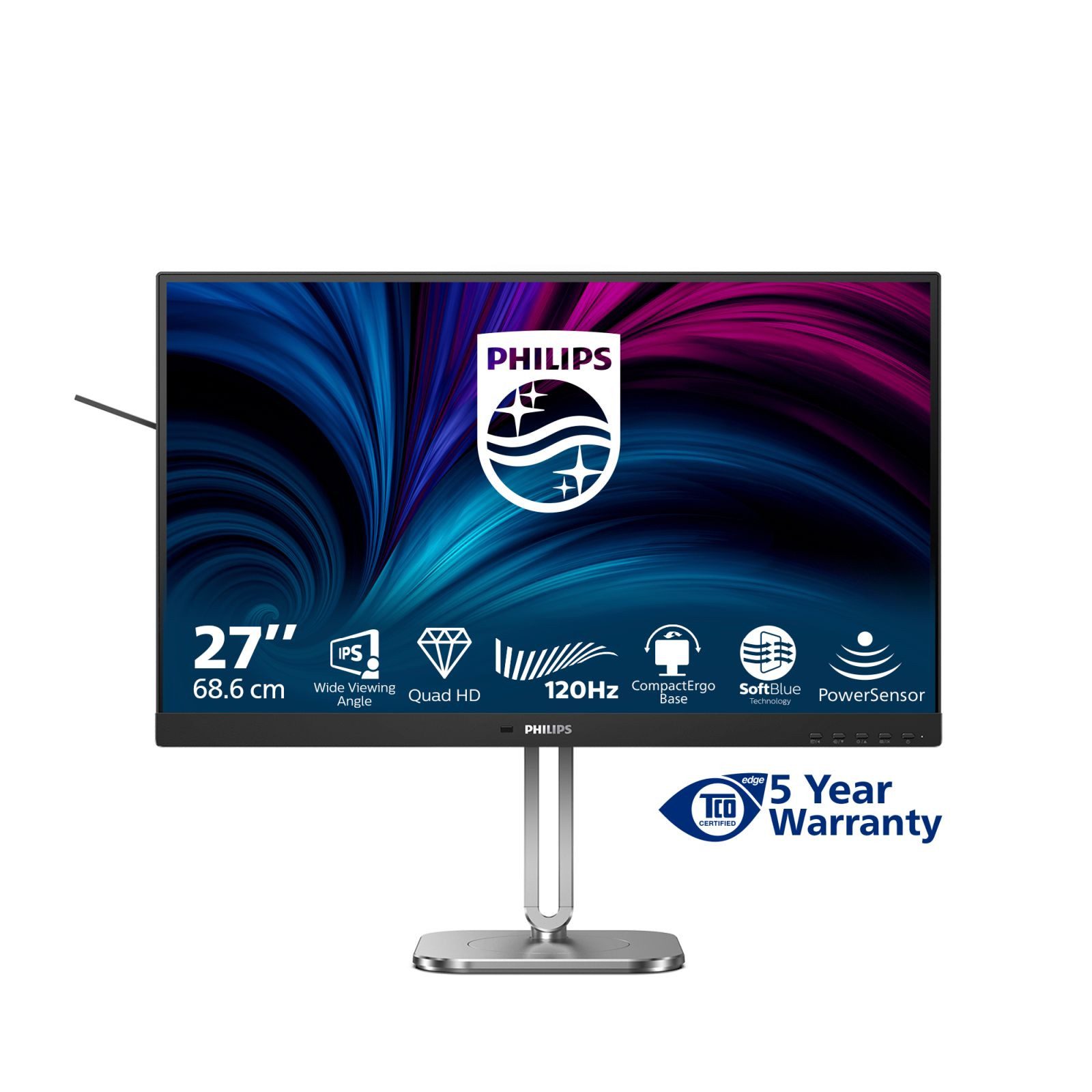 Philips 68,5cm (27,0) 27B2N4500 16:09 2xHDMI+DP+USB Lift TFT-Monitor (2560 x 1440 px, Quad HD, 4 ms Reaktionszeit, 120 Hz, IPS, Lautsprecher, HDCP, Pivot, Höhenverstellbar)