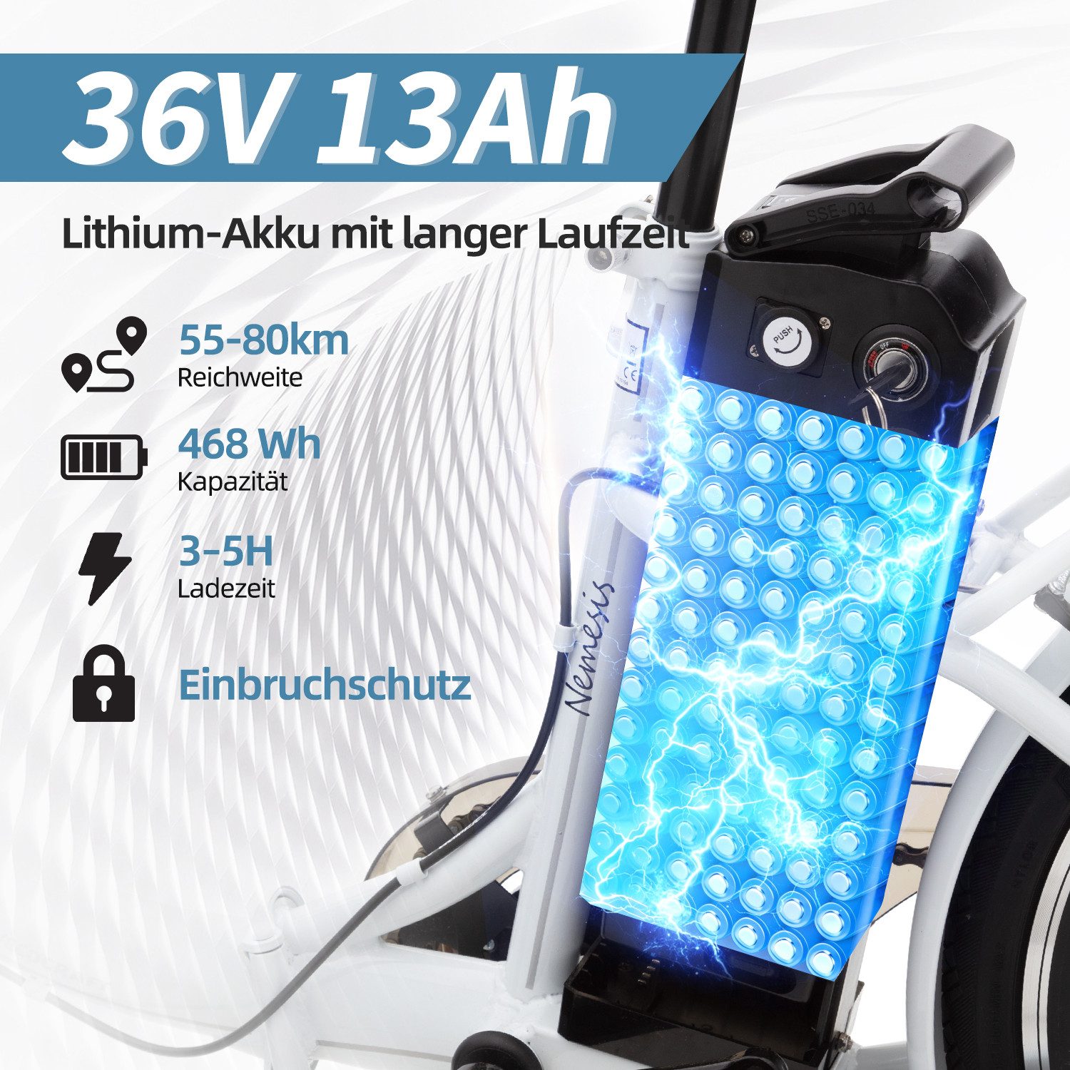 VECOCRAFT E-Bike Faltrad Faltrad 36V 13Ah 20’’ NEMESIS Klapprad Elektrofahrrad max. 80km, 6 Gang, Heckmotor, 468 Wh, Klappfahrrad E-Citybike Pedelec für Damen u. Herren