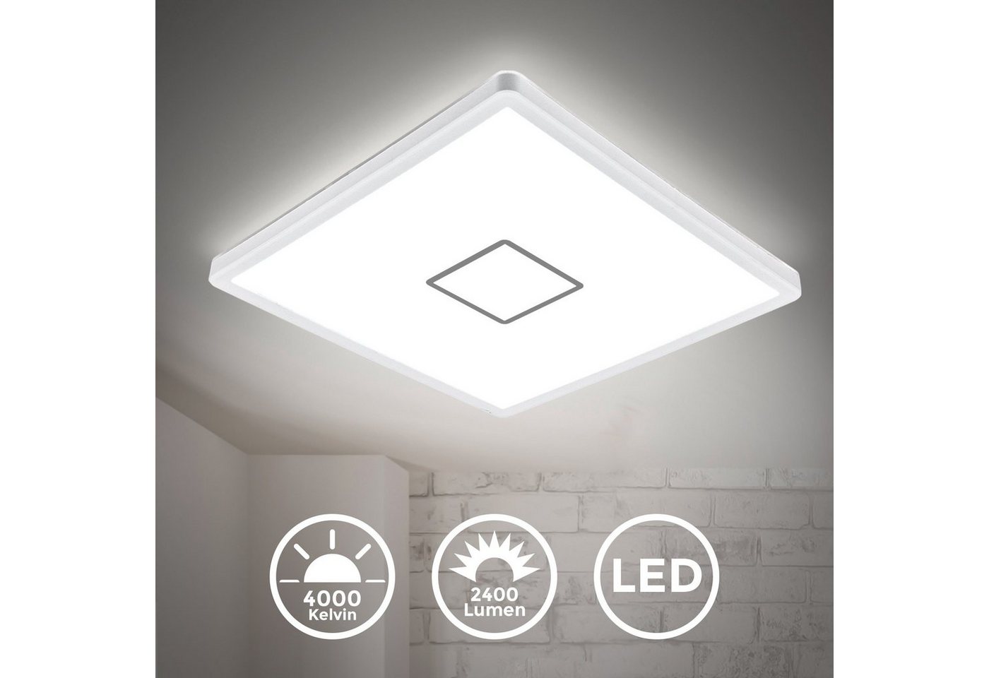B.K.Licht LED Deckenleuchte, LED Deckenlampe ultraflach Wohnzimmer Panel Flur Slim inkl. 18W 2400lm-HomeTrends