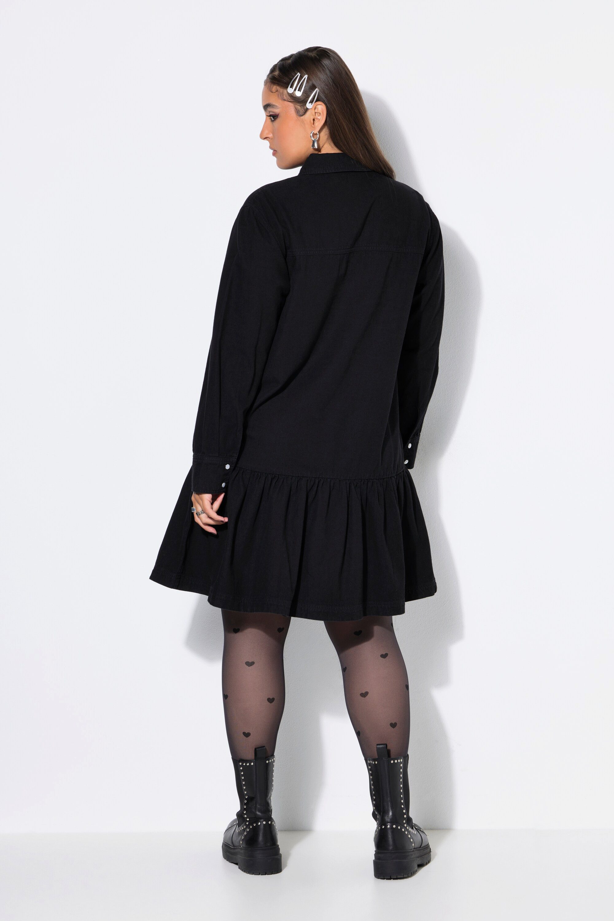 Studio Untold Midikleid Jeanskleid oversized Saumvolant weiter Langarm – Bild 3 von 4