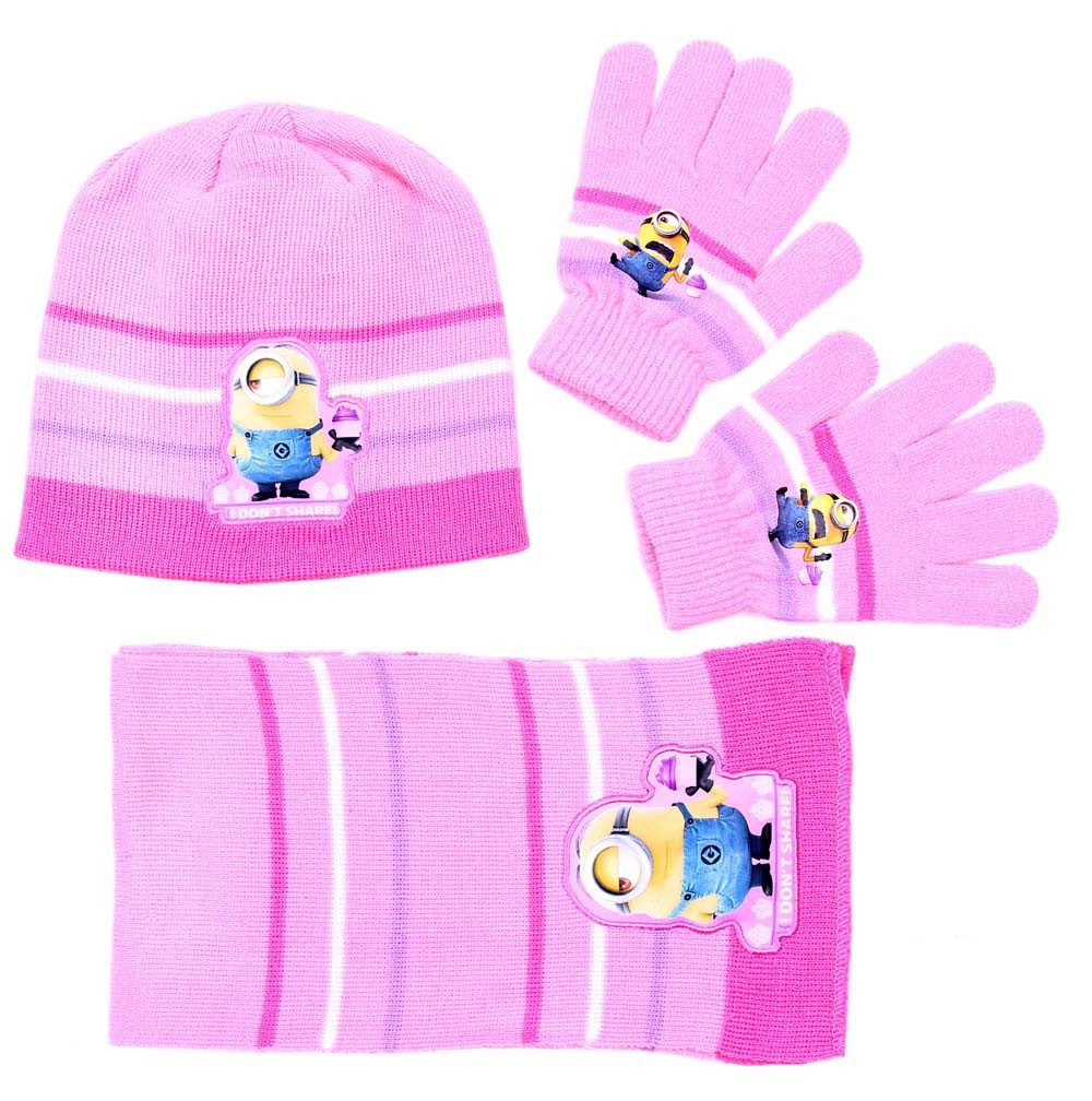 Sarcia.eu Mütze & Schal Rosa-weißes Set: Schal, Handschuhe, Mütze MINIONS