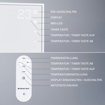 DREAM HEAT Infrarotheizung DH CC 600 Infrarot Panel 600 Watt, Touch Panel, Fernbedienung, WIFI, APP-Steuerung