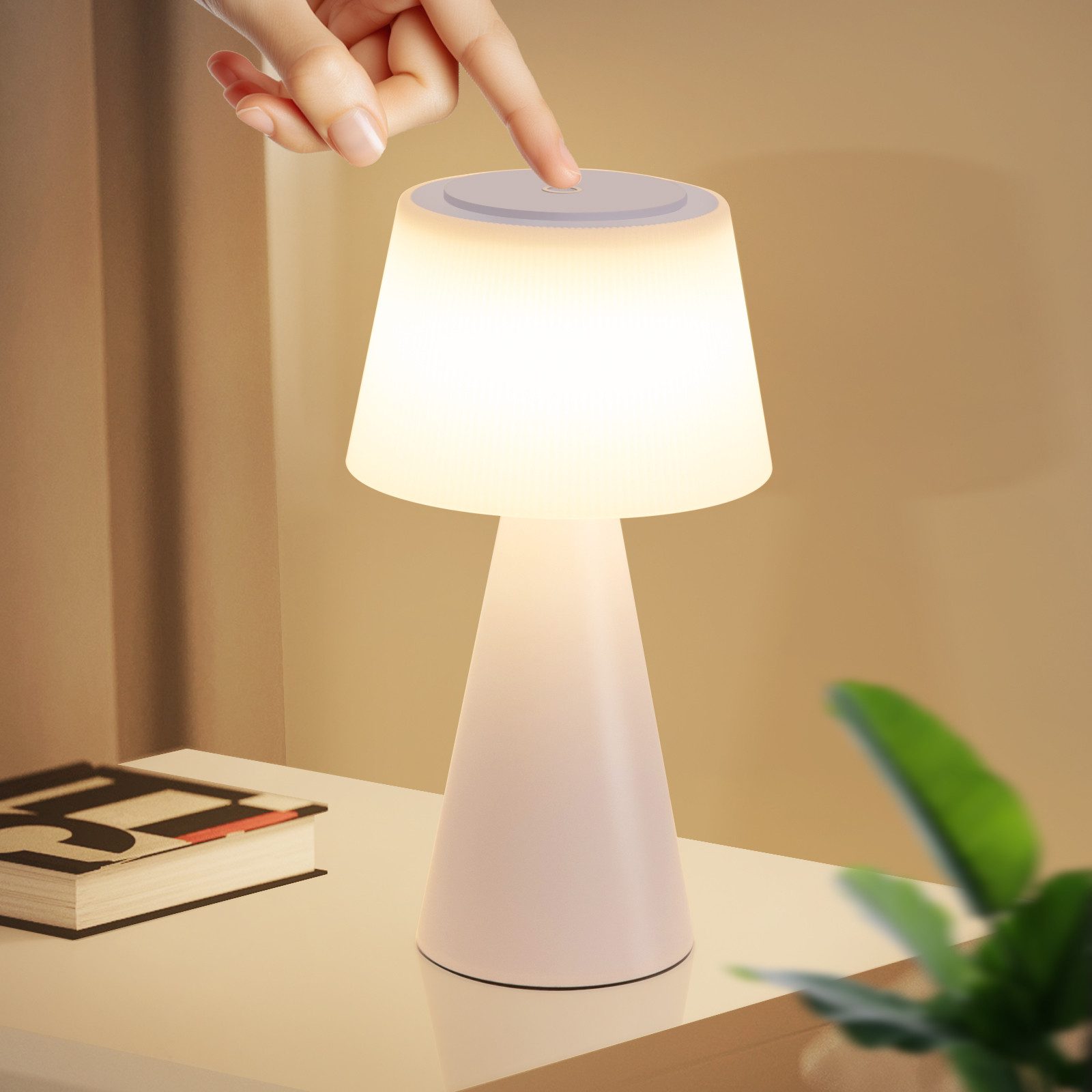 ZMH LED Tischleuchte Kabellos 3600mhA Dimmbar Tischlampe Modern Wohnzimmer Batterie, Augenschutz, Einfache Installtion, LED fest integriert, 3000-6500K, Touch Nachttischlampe mit USB Aufladbar Outdoor