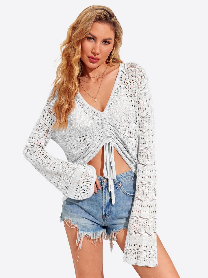 Imily Bela Strickpullover Damen Cover-up-Strickpullover mit Aussparung (Packung, 1-tlg., 1per-Pack) Print