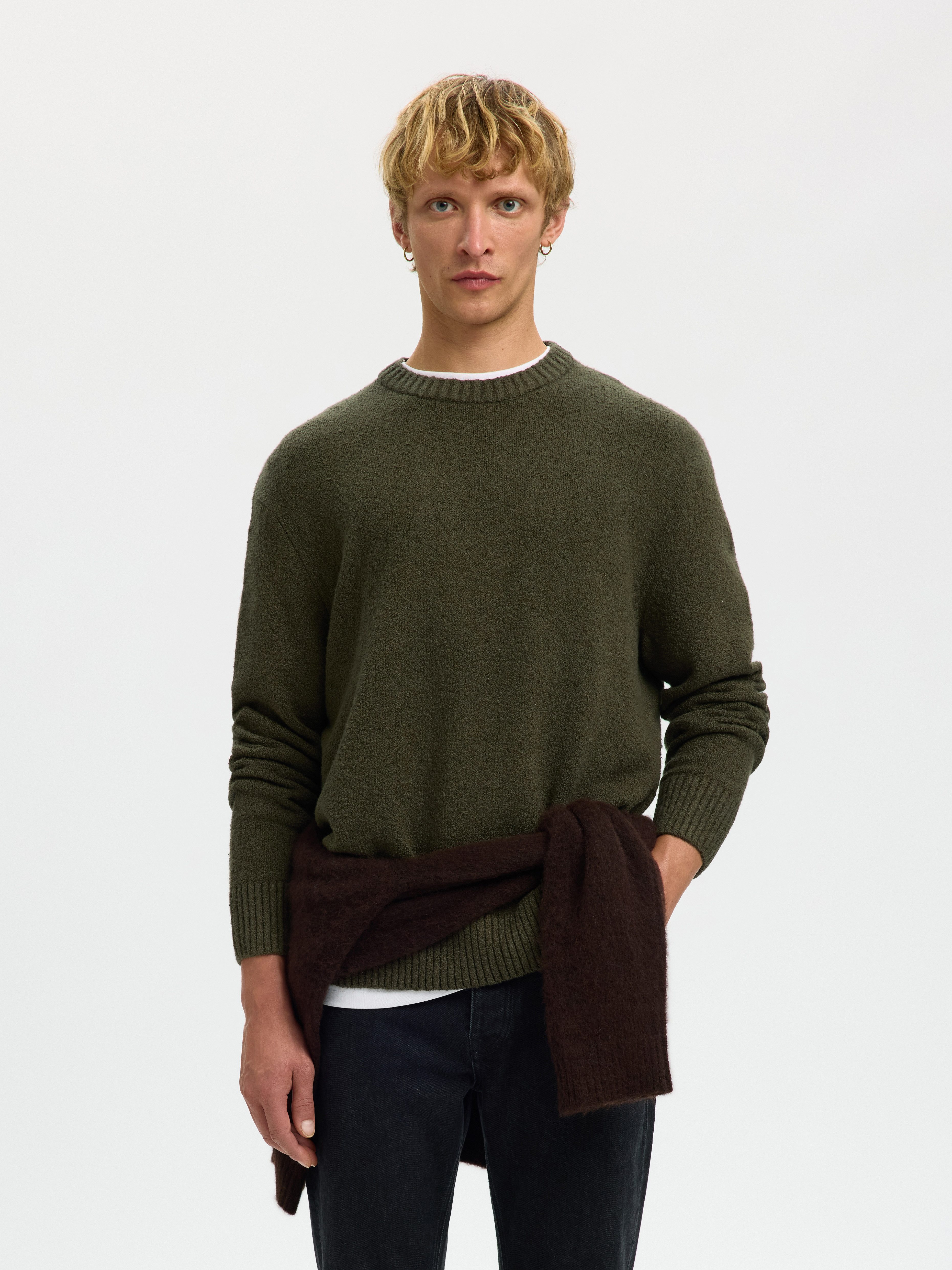 Selected Rundhalspullover SLMALEX LS KNIT CREW NECK NOOS Baumwollmischung, relaxed fit