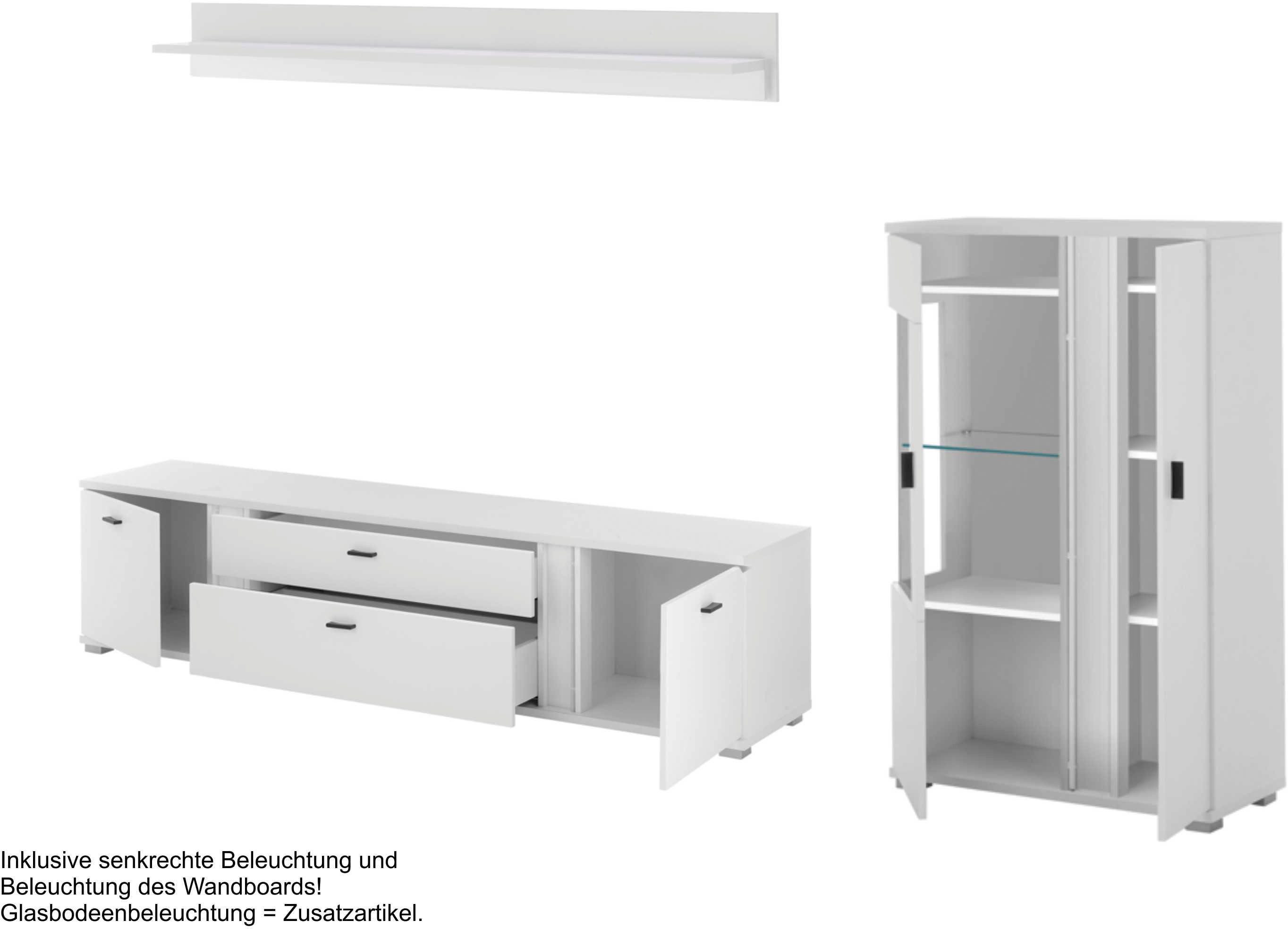 Home affaire Wohnwand LONG ISLAND, (Set, 3-St), in moderner Trendfarbe,inklusive senkrechter Beleuchtung,Breite 290 cm