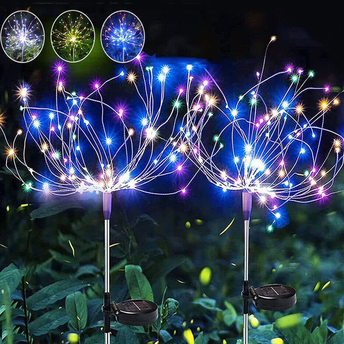LED Solarleuchte Feuerwerk Licht Lichterkette Garten Deko 2/4er Wegbeleuchtung