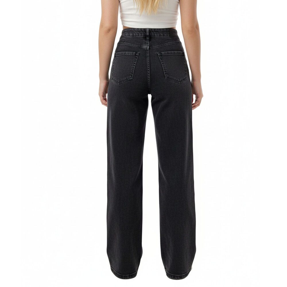 Ital-Design Weite Jeans Moderne Damen Jeans mit lockerer Passform und Taschen (90861173) Used-Look Stretch High Waist Jeans in Schwarz – Bild 4 von 5