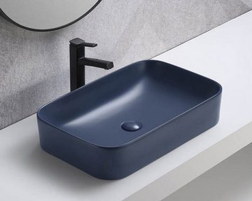 einfachgutemoebel Waschtisch-Set Badezimmer VITTAVLA 180cm Set 4-tlg., Aufsatzbecken blau, matt-weiß, (Badmöbel Set, 1-St., Waschtisch Set 4-teilig)