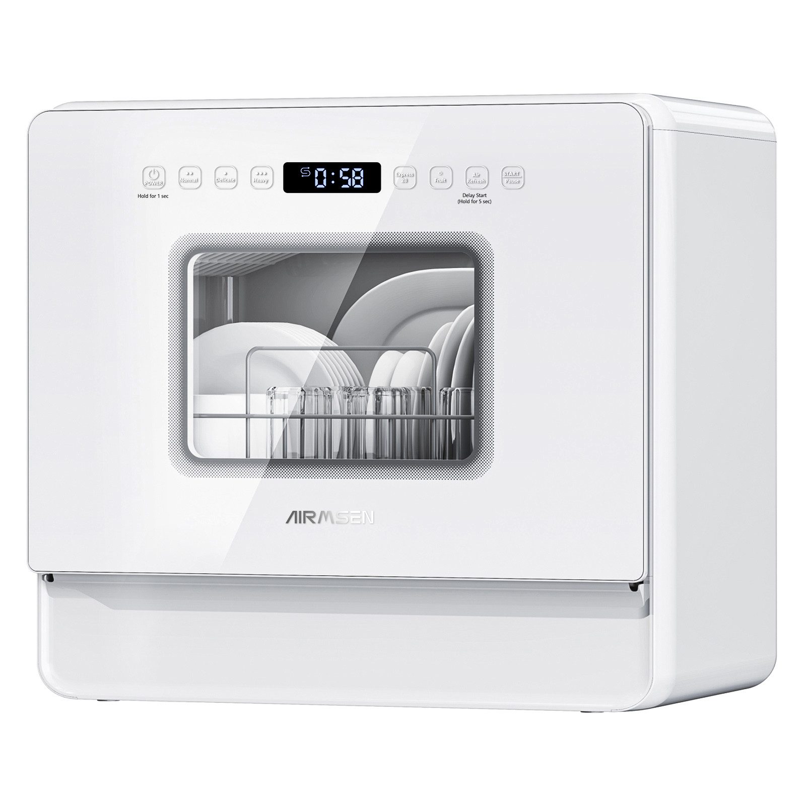 Airmsen Tischgeschirrspüler ZMW-DTHA01 Mini Geschirrspüler,mit 7+2 Programmen, 36 * 55cm-Extraflach & Breitbau,Weichwasseranlage,12H Timer, 5 l, 5 Maßgedecke, Kompakt,mit/ohne Wasseranschluss, Ideal für Wohnungen Wohnmobil