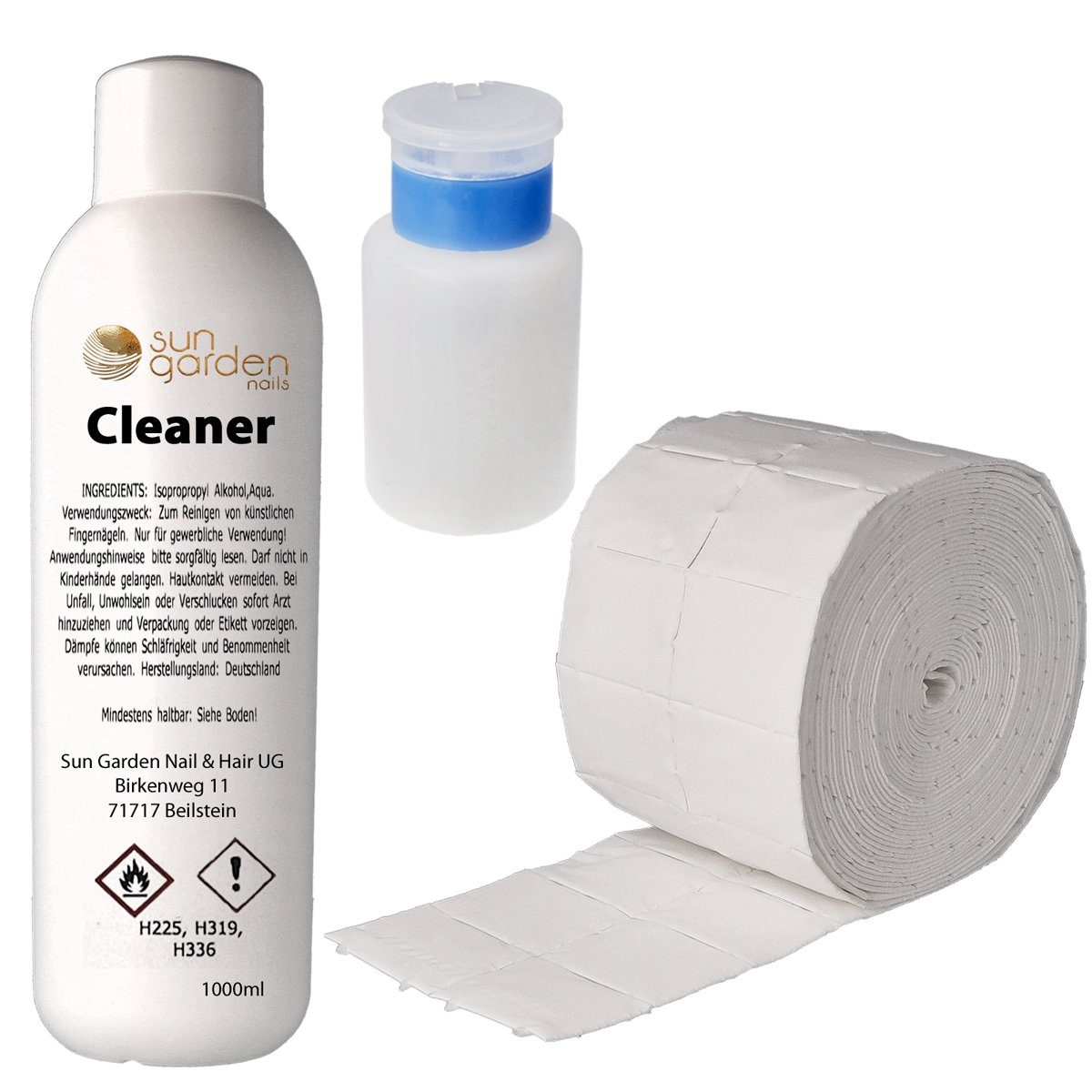 Sun Garden Nails Nagelreiniger 1000 ml Cleaner - Pumpflasche - 500 Zelletten - Nail Set Dispenser