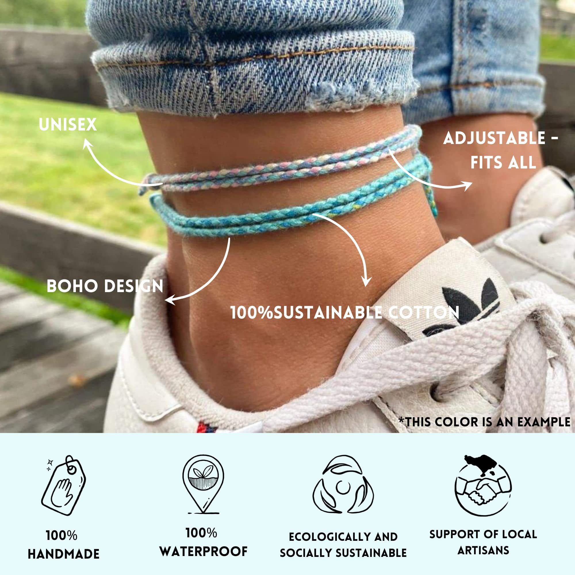 Made by Nami Fußketten Set Surfer Fußband 2er Set Boho Fußkettchen Baumwolle Damen & Mädchen (Set, 2), Unisex Verstellbar Wasserfest Geflochten