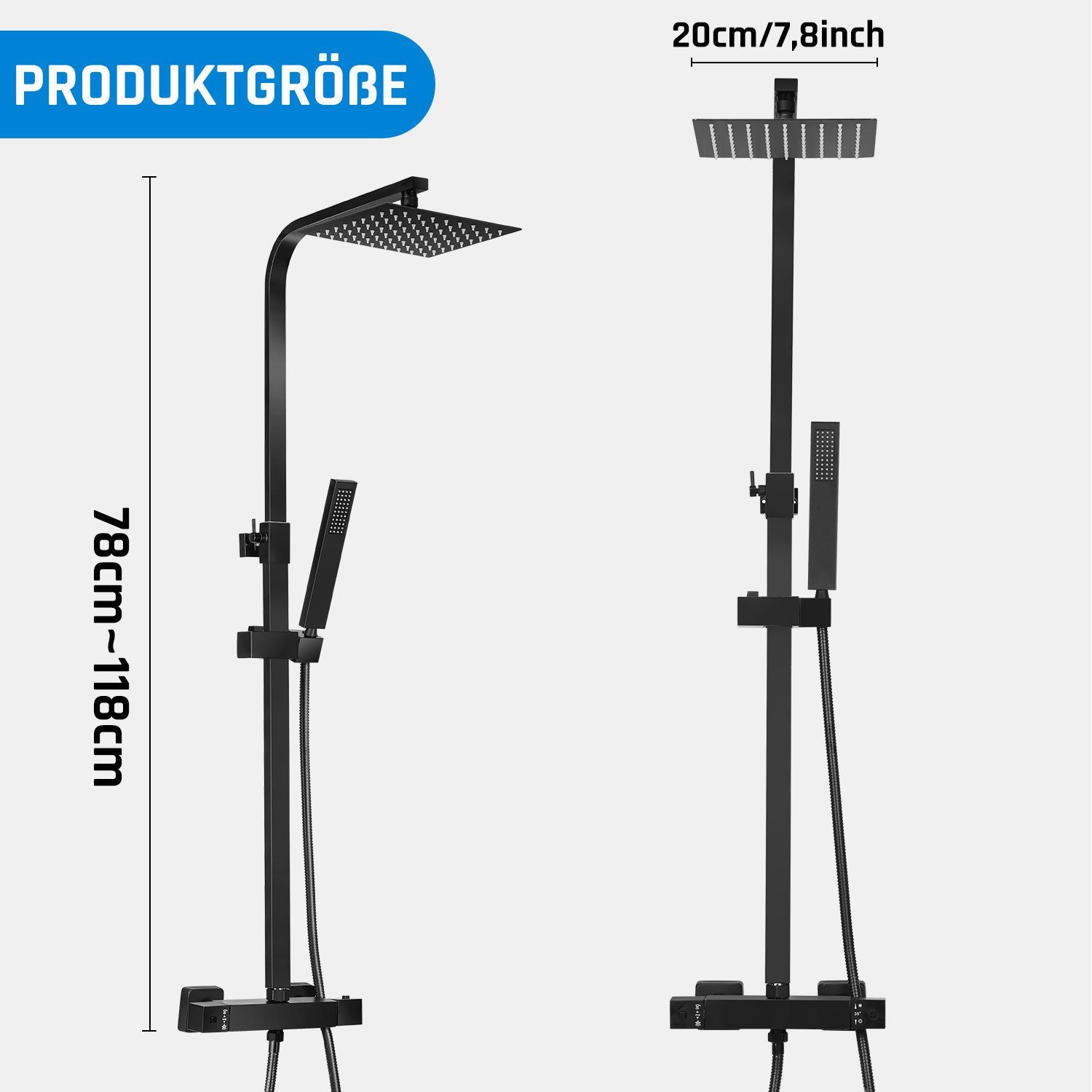 Thumbnail - LETGOSPT Duschsystem Brausegarnitur mit Thermostat Mischbatterie Duschset mit Armatur, Höhe 78 cm, 2 Strahlart(en), Stüc...