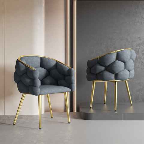 REDOM Polsterstuhl mit Armlehnen und Rückenlehne (1 St), Stühle mit Metallbeinen, Grau Stühle, Bubble Stühle