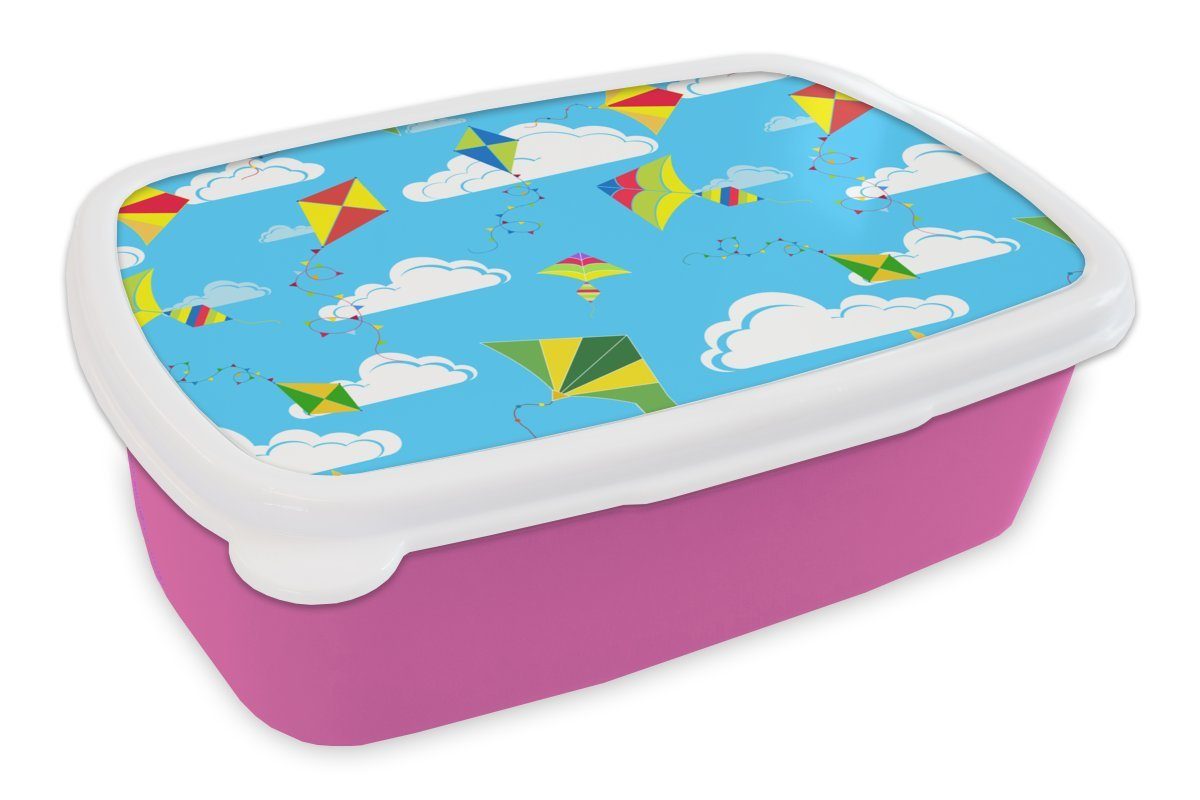 MuchoWow Lunchbox Drachen - Sommer - Muster, Kunststoff, (2-tlg), Brotbox für Erwachsene, Brotdose Kinder, Snackbox, Mädchen, Kunststoff rosa