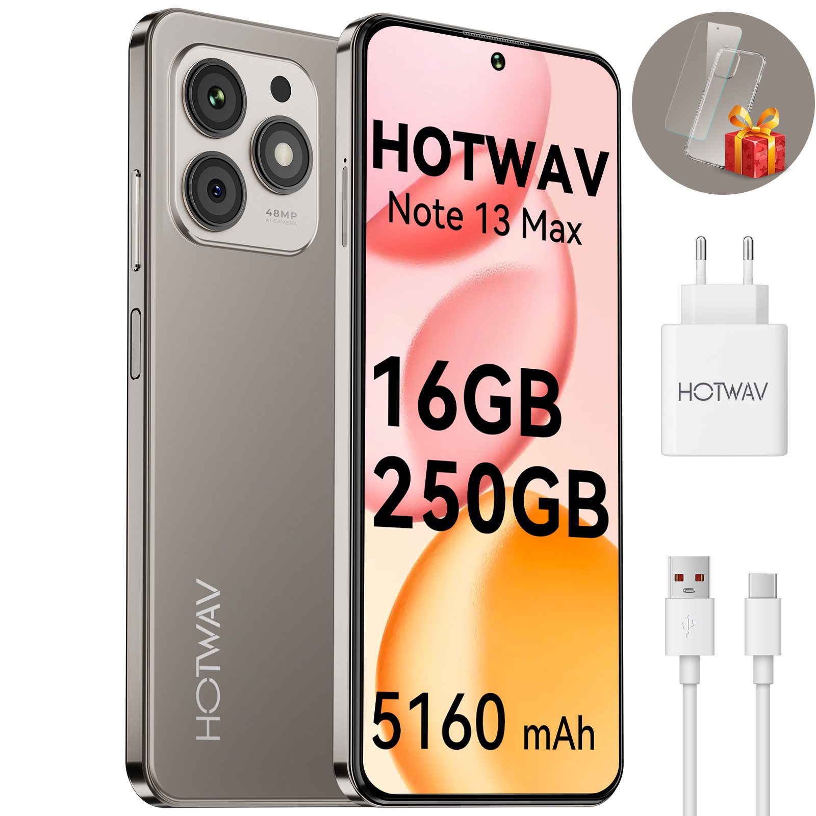 HOTWAV Note 13 Max Handy, 16+256 GB/1 TB Smartphone, Android handy, Smartphone (16,7 cm/6.8 Zoll, 256 GB Speicherplatz, 48 MP Kamera, Smartphone ohne Vertrag, Günstige Smartphone, 5160 mAh)