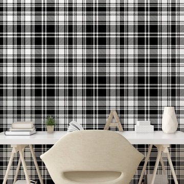 Abakuhaus Vinyltapete selbstklebendes Wohnzimmer Küchenakzent, Abstrakt Britische Tartan-Muster