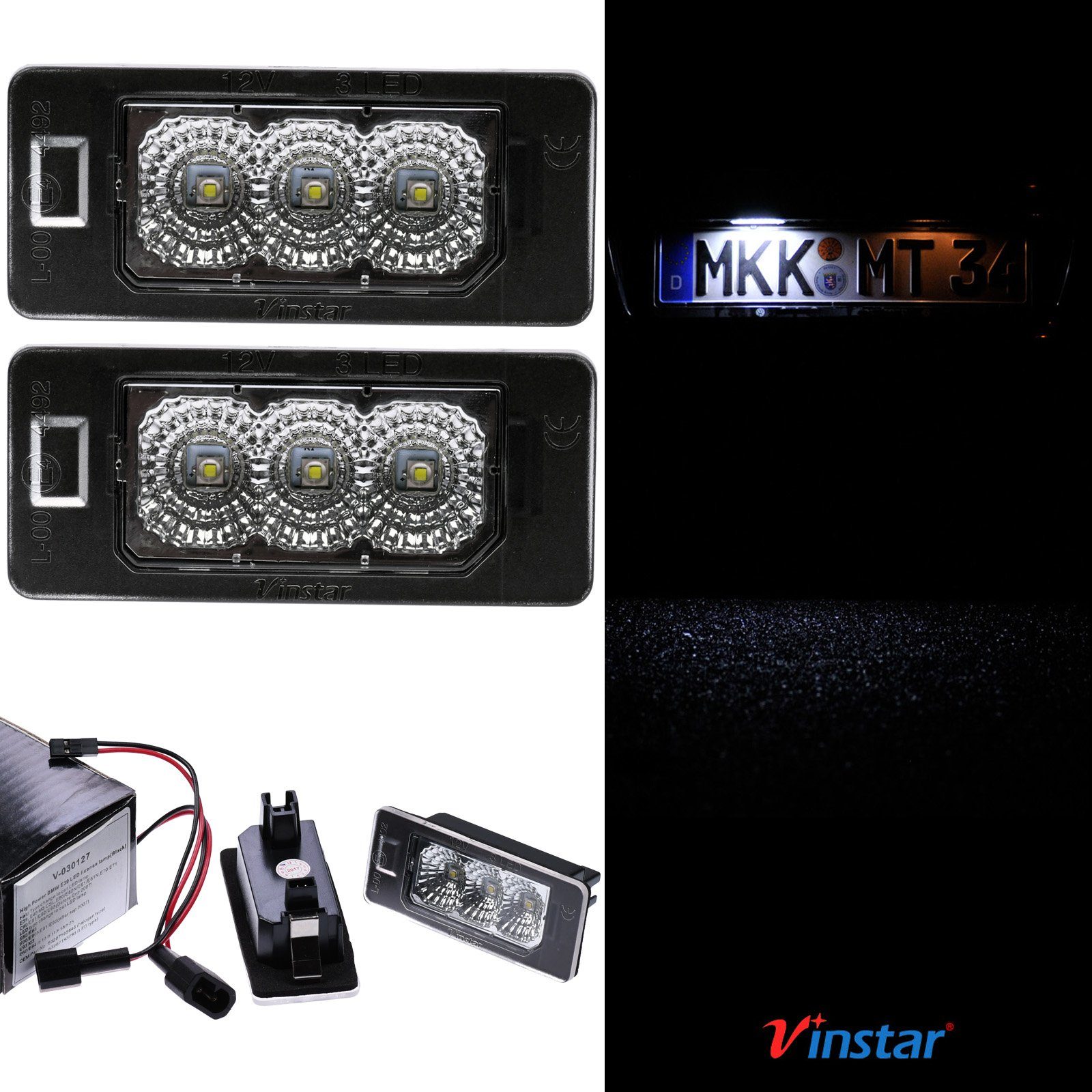 Vinstar KFZ-Ersatzleuchte LED Kennzeichenbeleuchtung E-geprüft für BMW, BMW E82 E46 E90 E91 E92 E93 F31 F34 E39