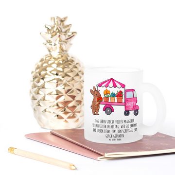 Mr. & Mrs. Panda Teeglas Osterhase Blumenwagen - Transparent - Geschenk, Teetasse aus Glas, Os, Premium Glas, Liebevolle Gestaltung