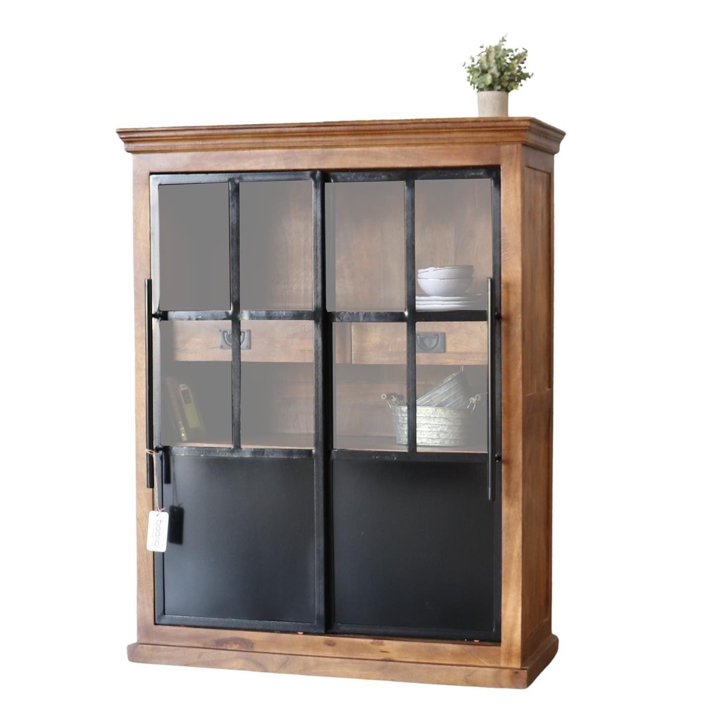 baario Highboard Highboard IVETTE Industrial, Vitrine Massivholz & Eisen Geschirrschrank