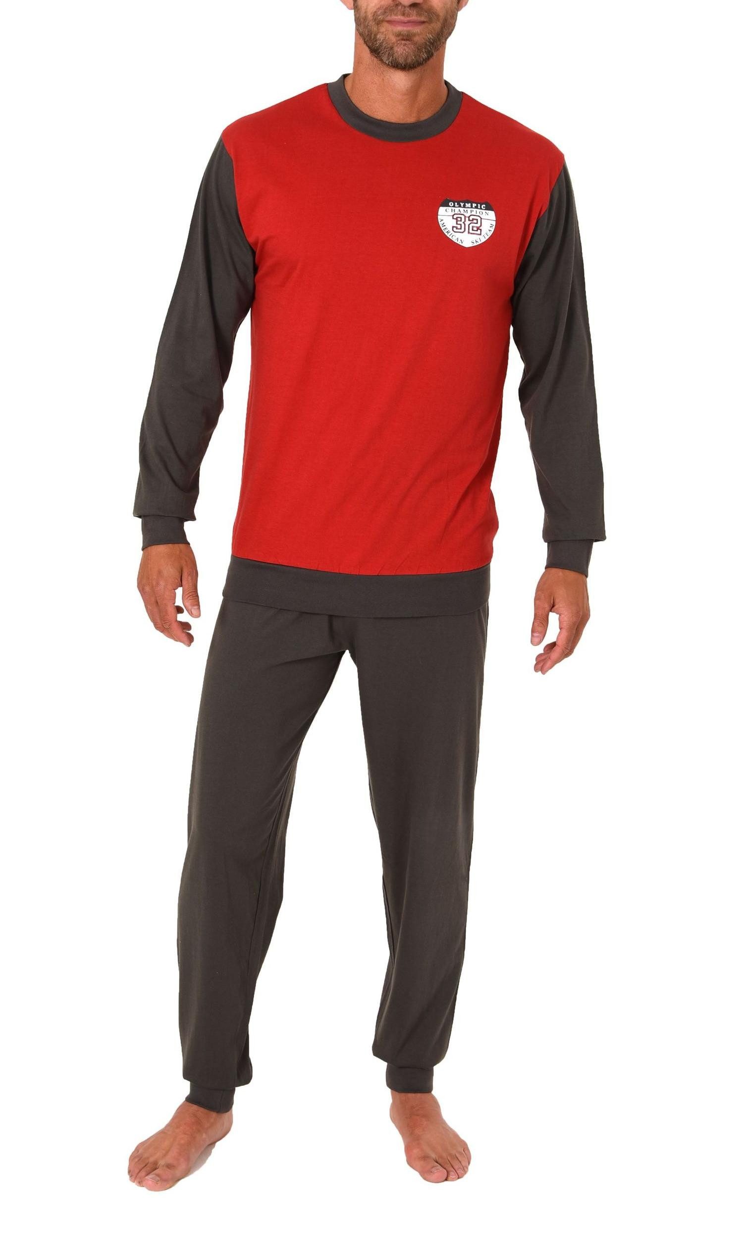 Pyjama Lässiger Herren langarm Schlafanzug Homewear mit Bündchen Pyjama