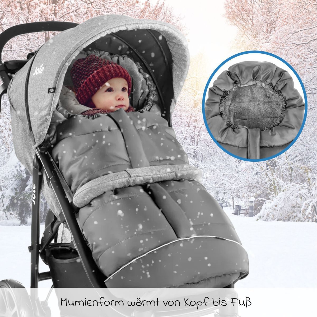 Zamboo Fußsack Grau, Universal Winter Fußsack z.B. für joie Buggy Kinderwagen Winterfußsack