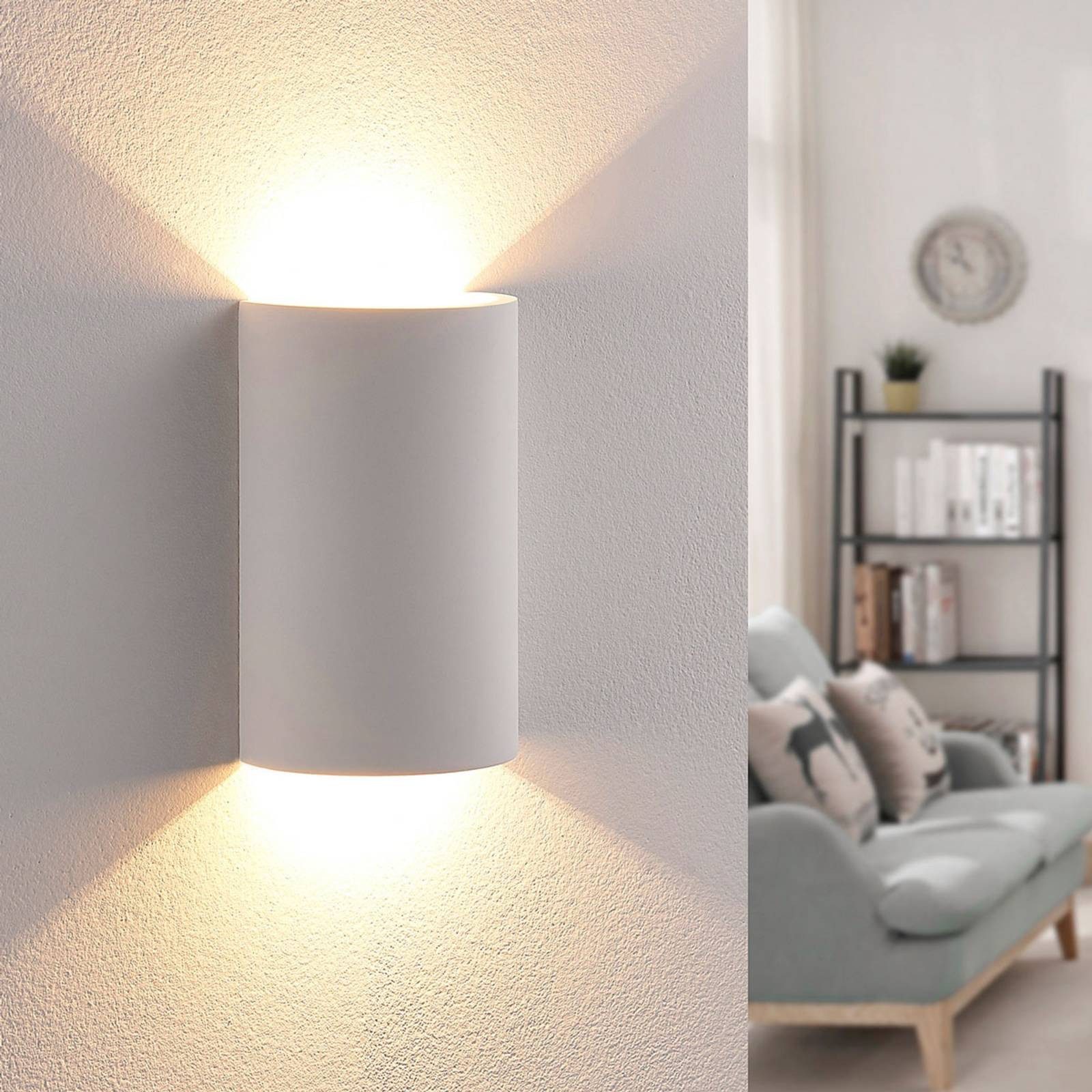 Lindby Wandleuchte Jenke, LED, Gips Weiß warmweiß IP20, 2 x 2,5 W LED, warmweiß