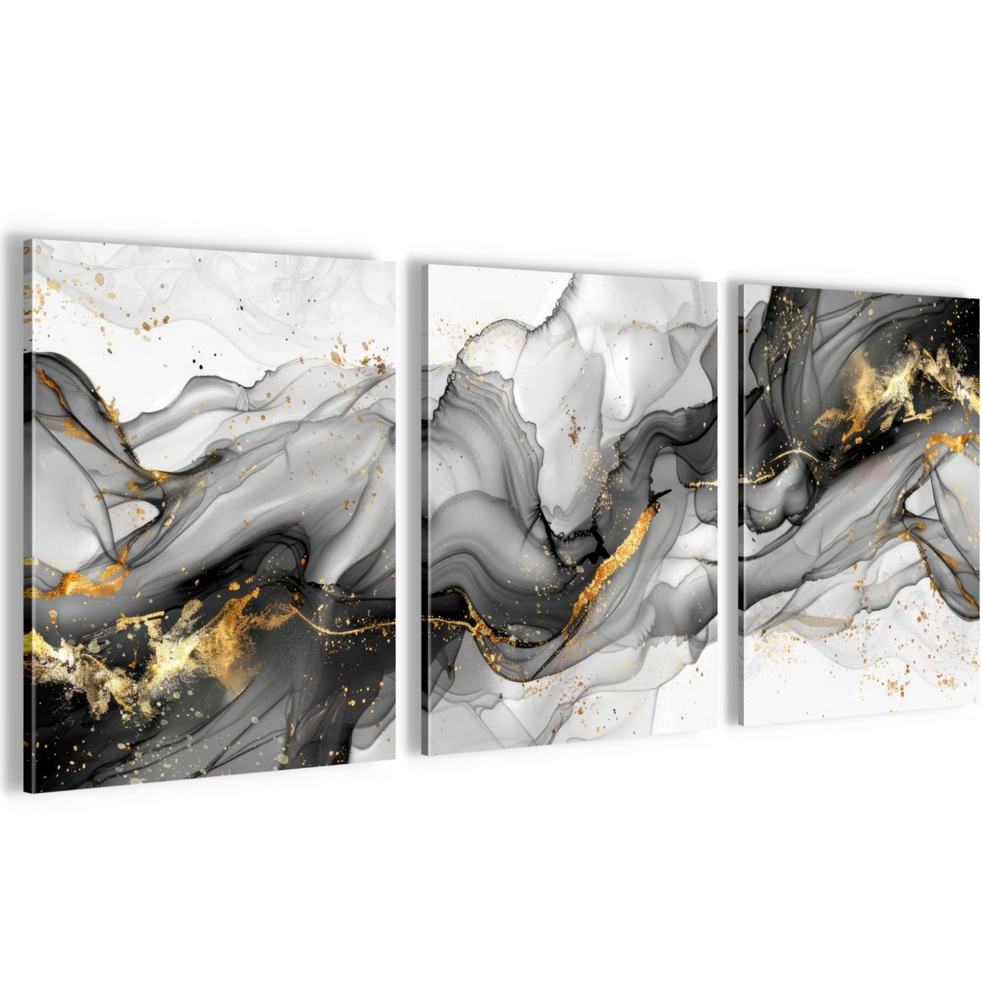 Novart Wandbild Abstrakt Blätter AUFHÄNGFERTIG Flur Deko 3 Moderne Grau N0386, 30 x 40 cm - 3 Bilder